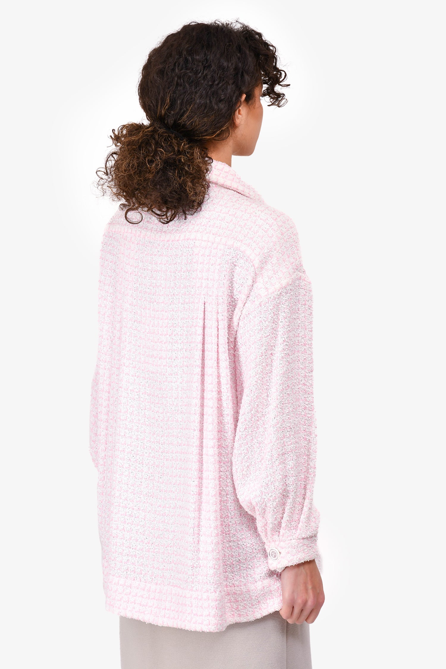 Pre-Loved Chanel™ 2019 Pink/White Tweed Logo Belted Dress Size 38