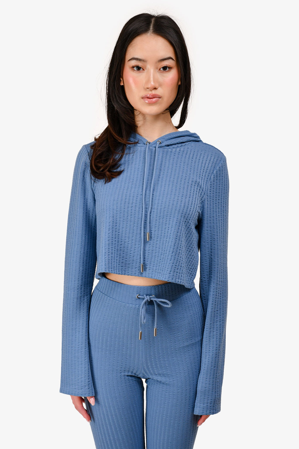 Camila Coehlo Blue Ribbed Lightweight Hoodie + Joggers Set Size XXS