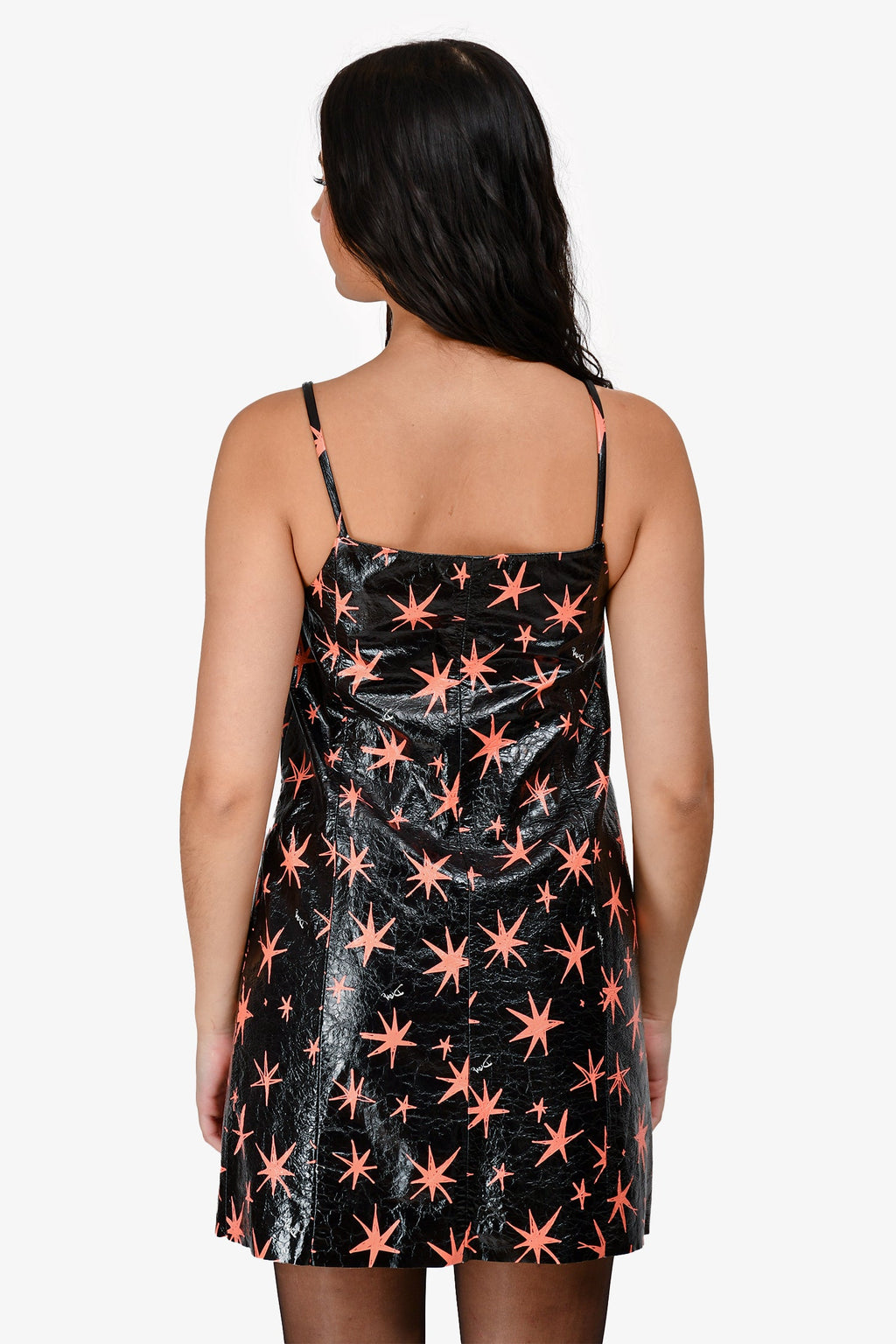 DROMe Black/Pink Star Crinkled Leather Thin Strap Dress Size S