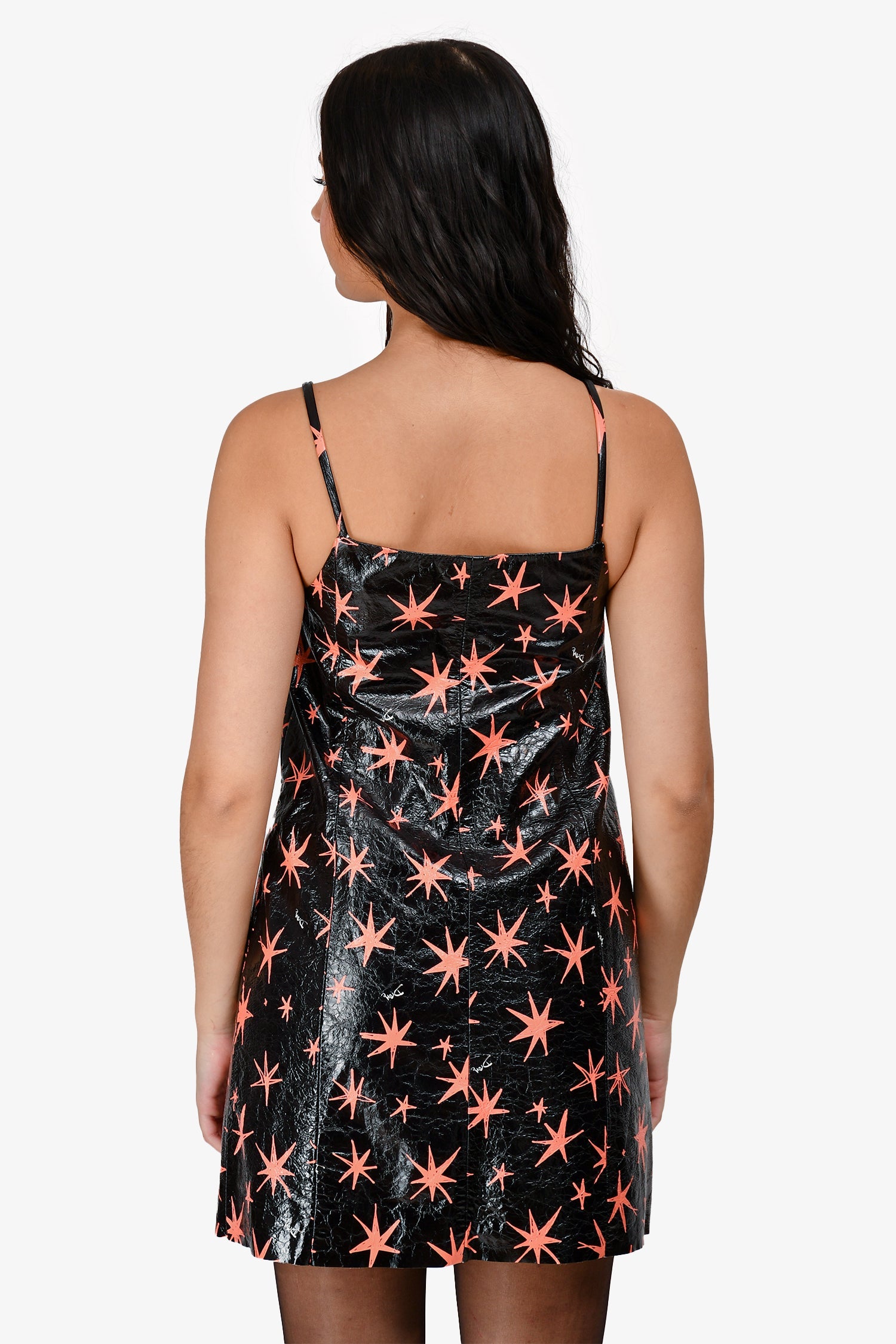 DROMe Black/Pink Star Crinkled Leather Thin Strap Dress Size S