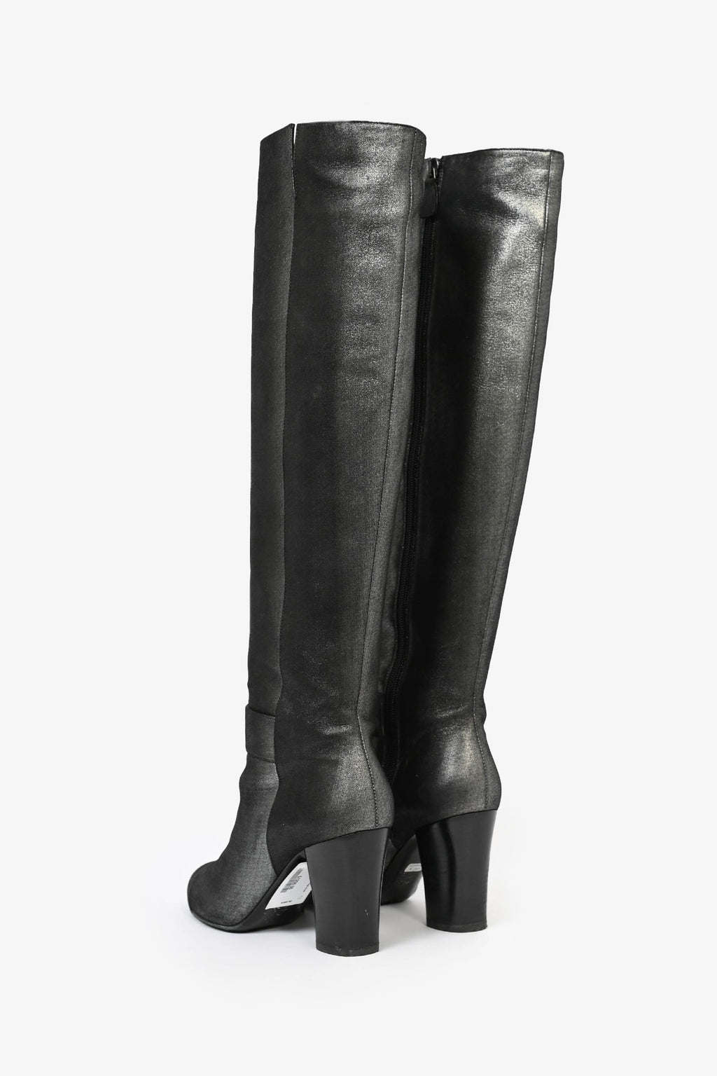 Pre-Loved Chanel™ Metallic Black Suede High Knee Heeled Boots Size 39.5