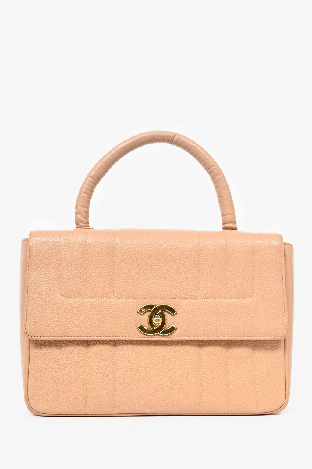 Pre-Loved Chanel™ 1995 Beige Caviar Leather Kelly Mademoiselle Top Handle