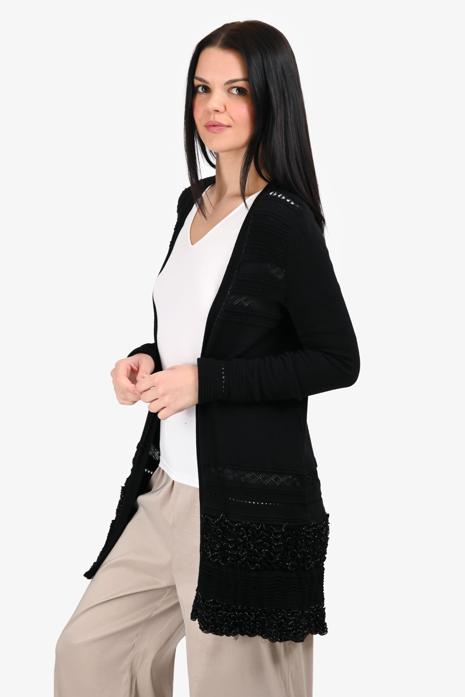 Roberto Cavalli Black Wool Ruffle Detailed Long igan Size 38