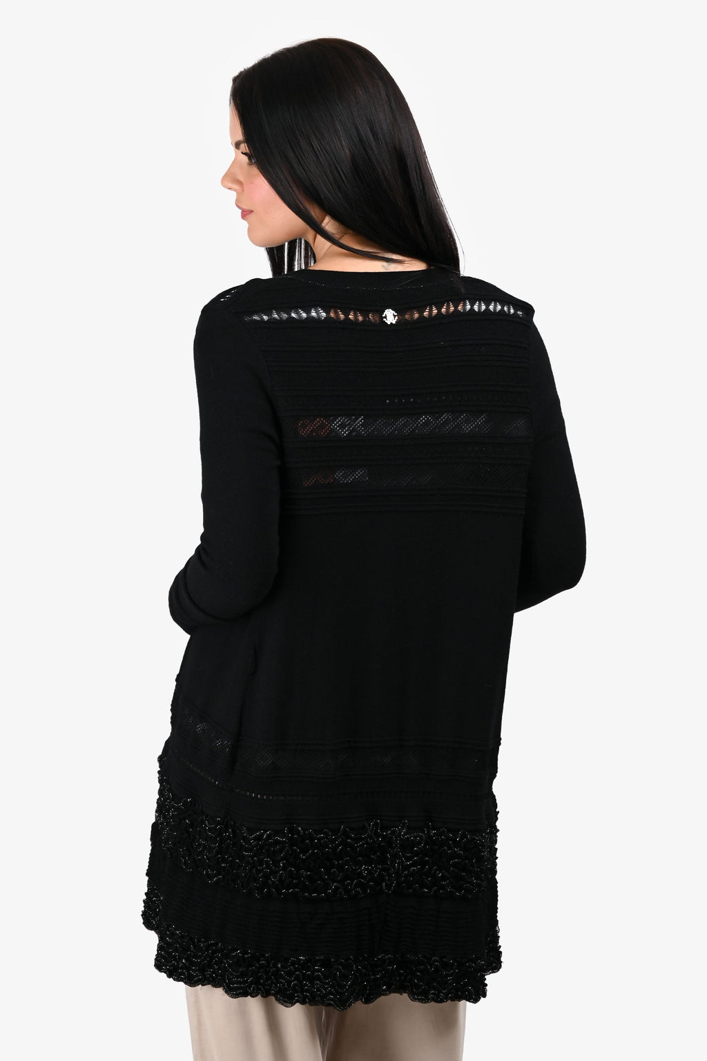 Roberto Cavalli Black Wool Ruffle Detailed Long igan Size 38