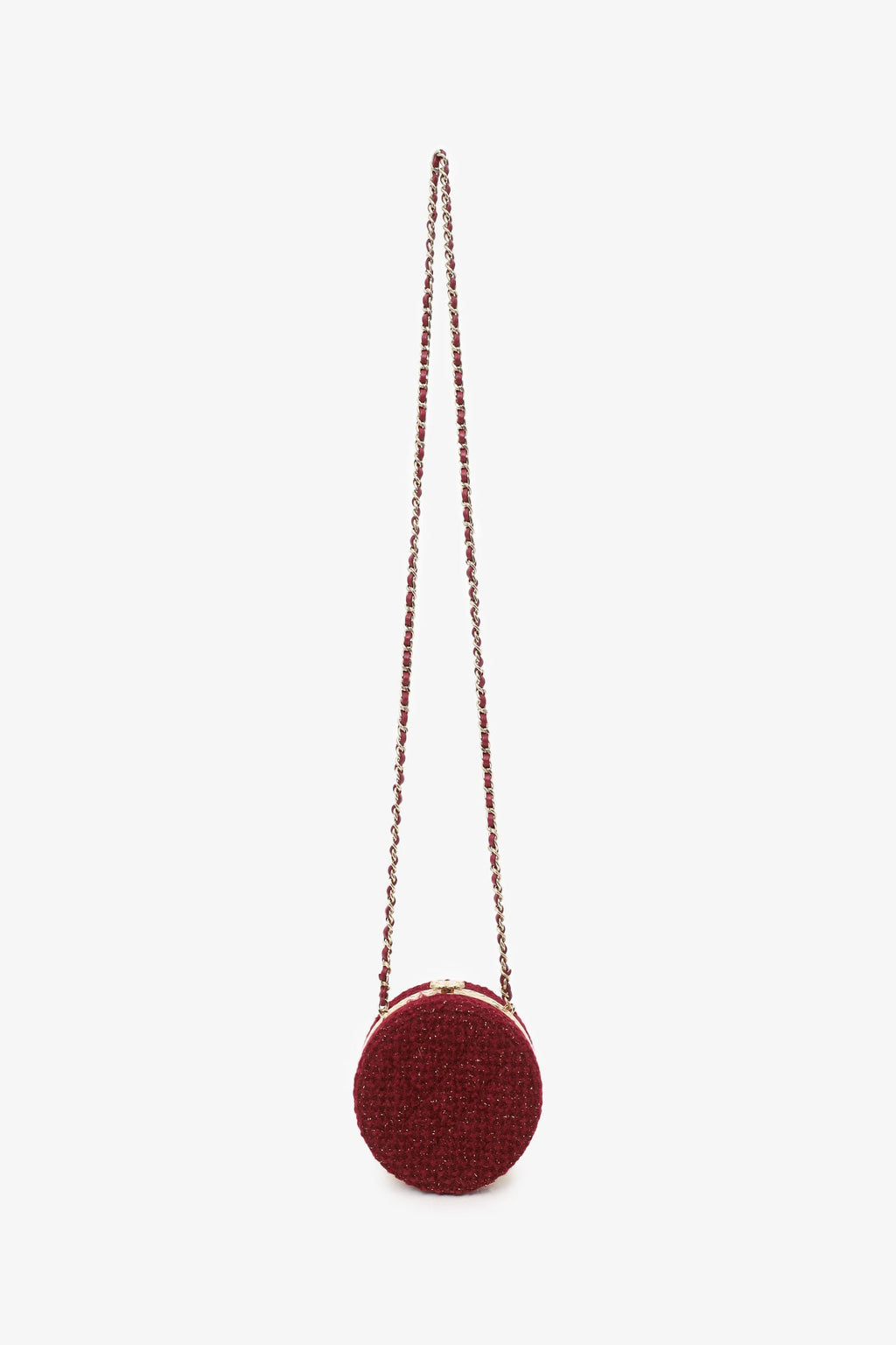 Pre-Loved Chanel™ 2022 Burgundy Tweed Vanity Clutch on Chain