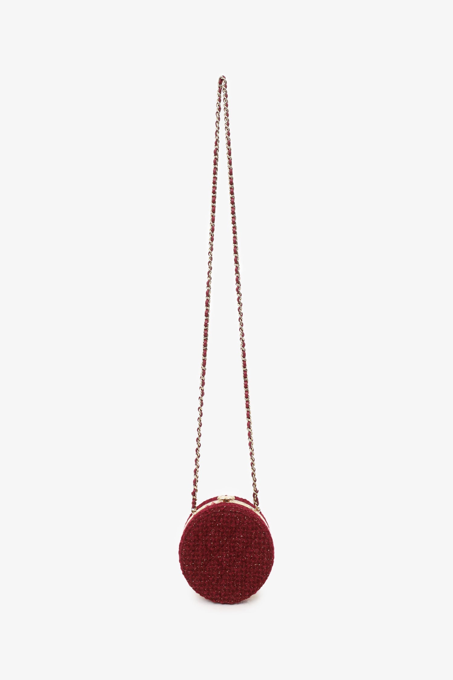 Pre-Loved Chanel™ 2022 Burgundy Tweed Vanity Clutch on Chain