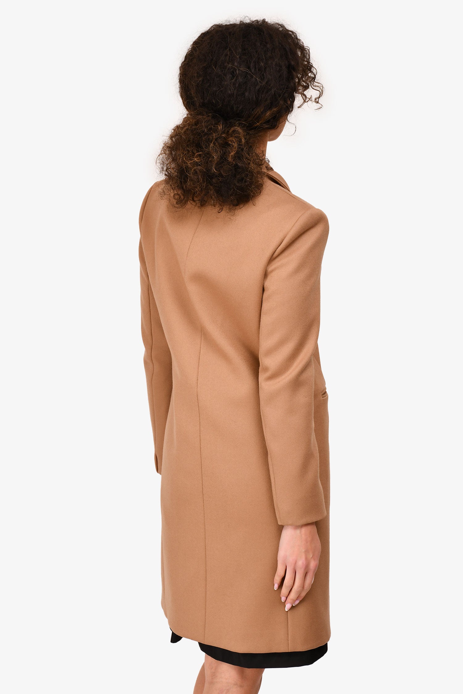 Victoria Beckham Camel Virgin Wool Double Breasted Coat with Green Buttons Size 4 US