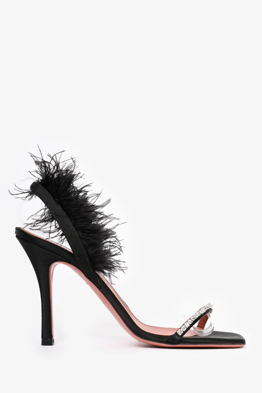 Amina Muaddi Black Crystal Fur 'Nero' Heels Size 38
