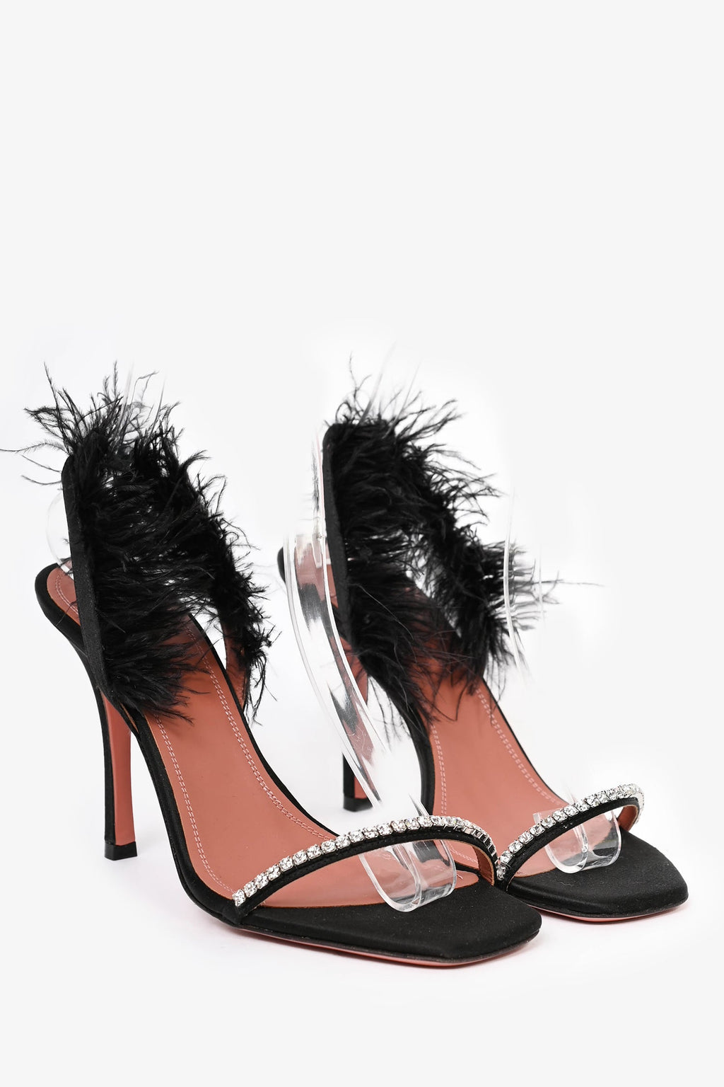 Amina Muaddi Black Crystal Fur 'Nero' Heels Size 38