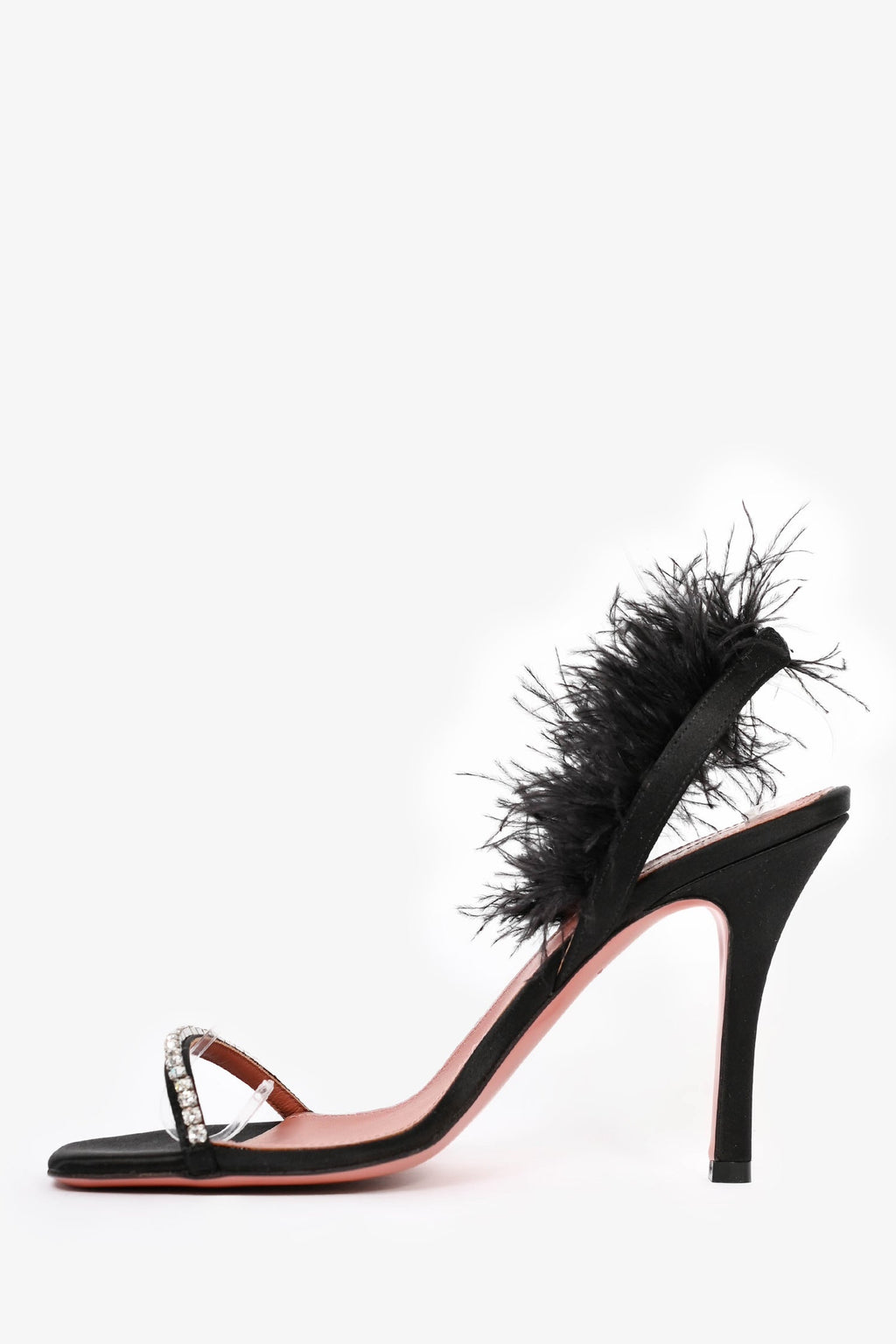 Amina Muaddi Black Crystal Fur 'Nero' Heels Size 38