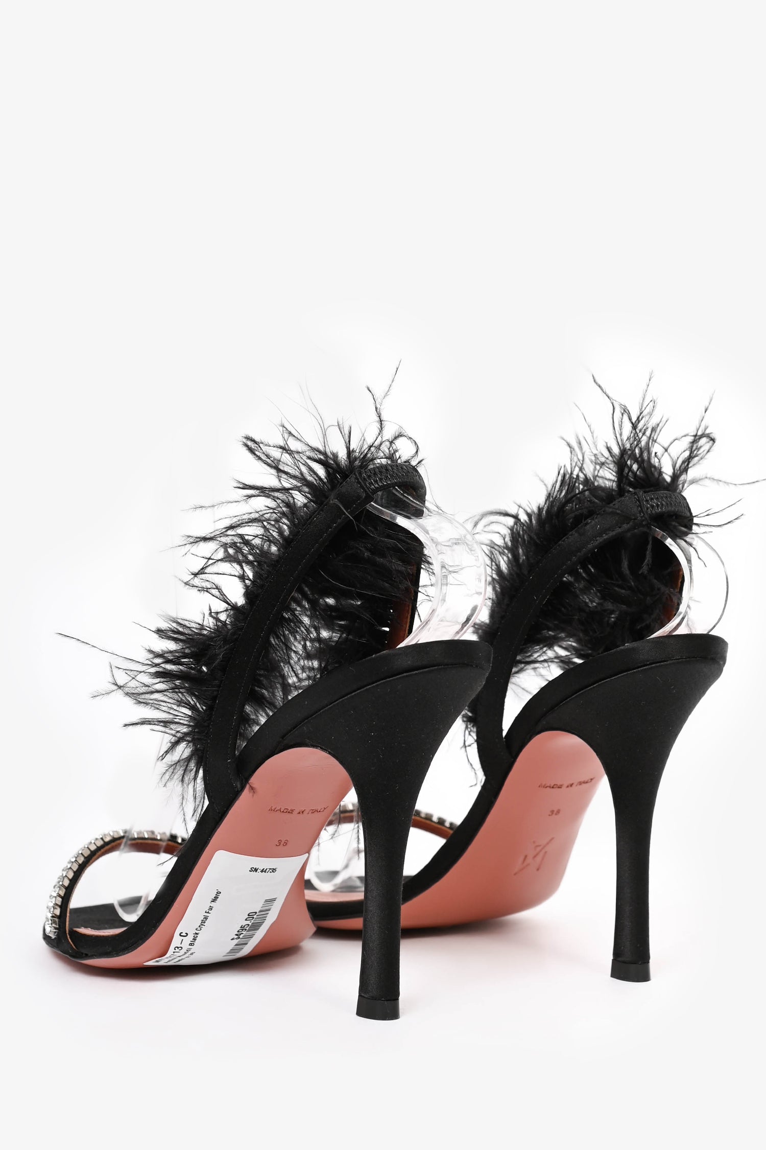 Amina Muaddi Black Crystal Fur 'Nero' Heels Size 38
