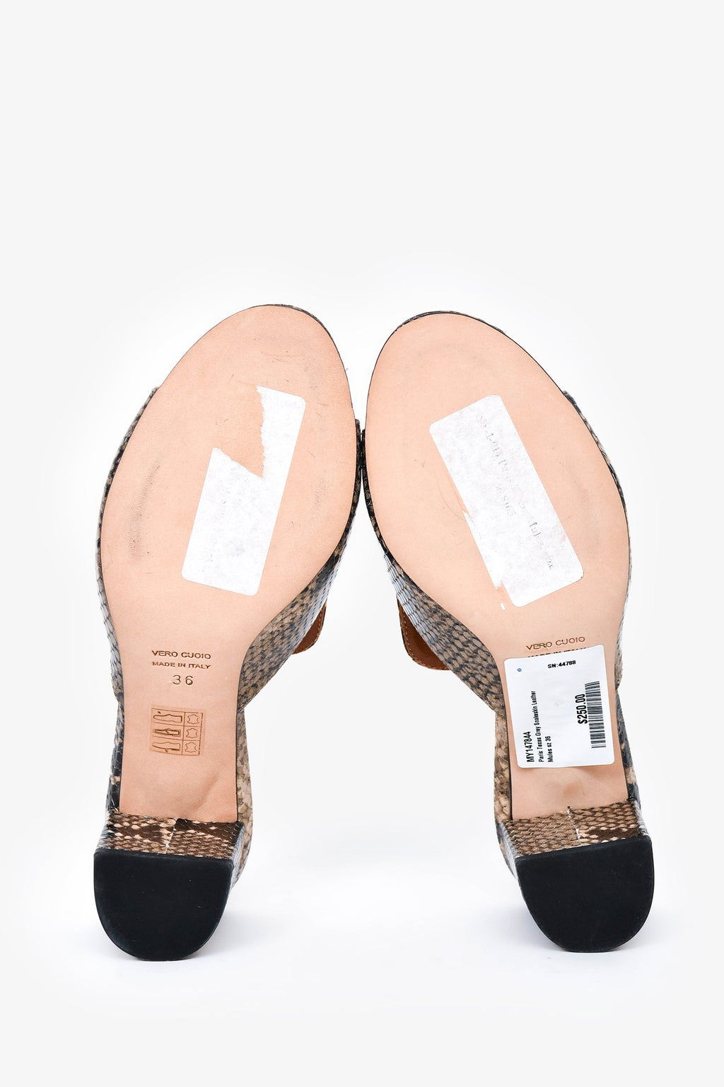 Paris Texas Grey Snakeskin Leather Mules Size 36