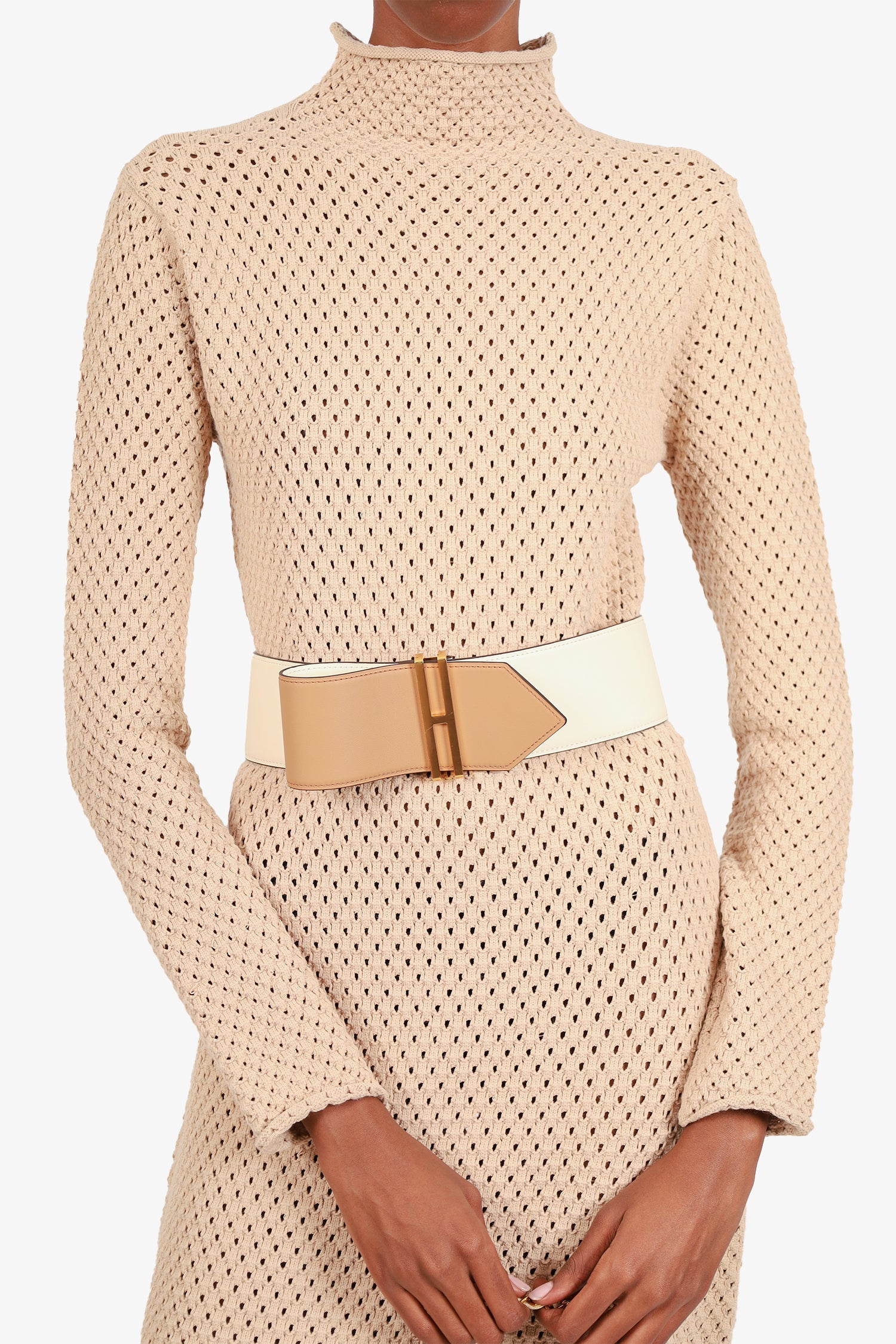 Hermès Cream Leather Elan 66 Wide Belt Size S