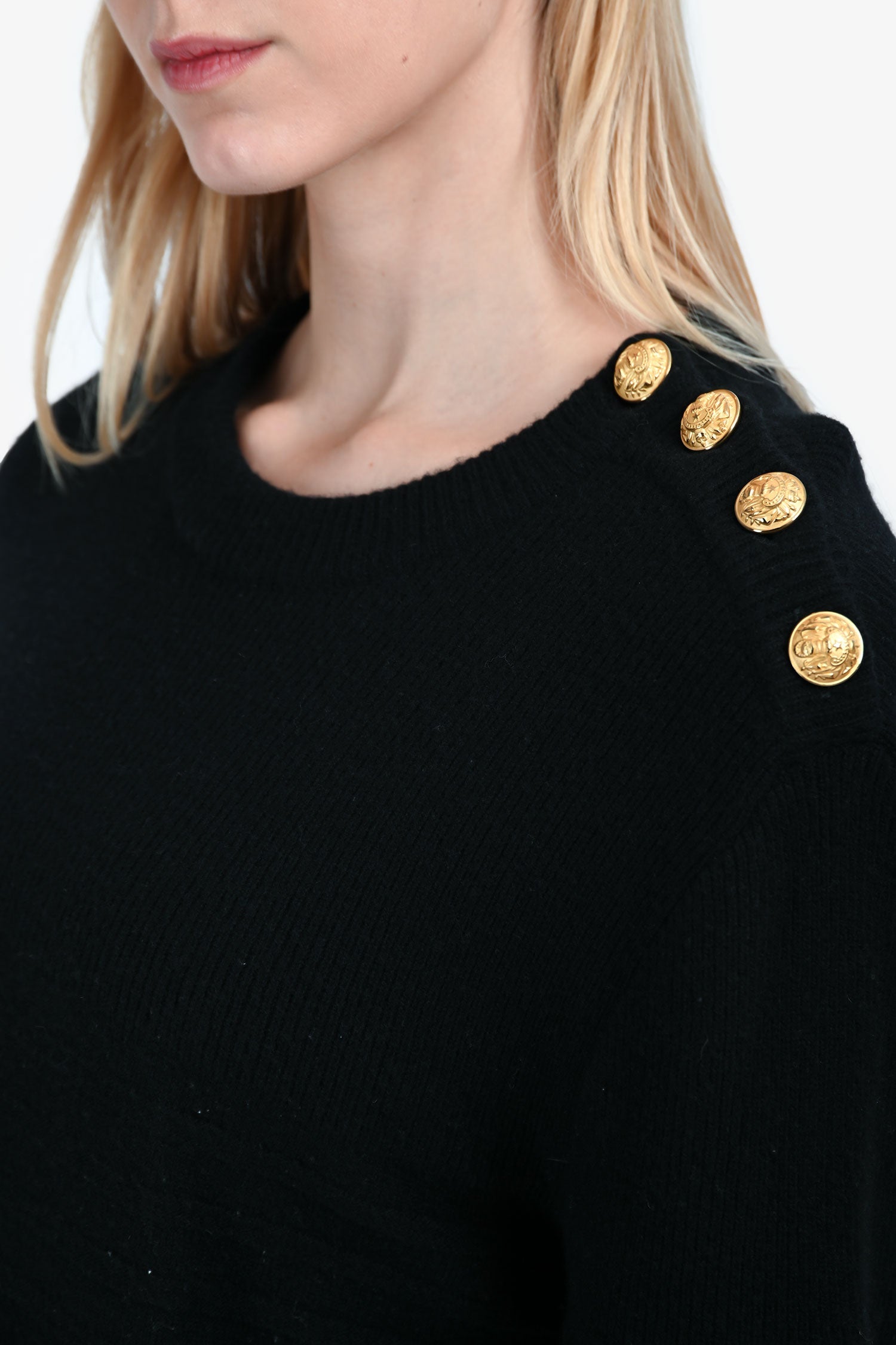 Balmain Black Wool Striped Detail Sweater Size XL