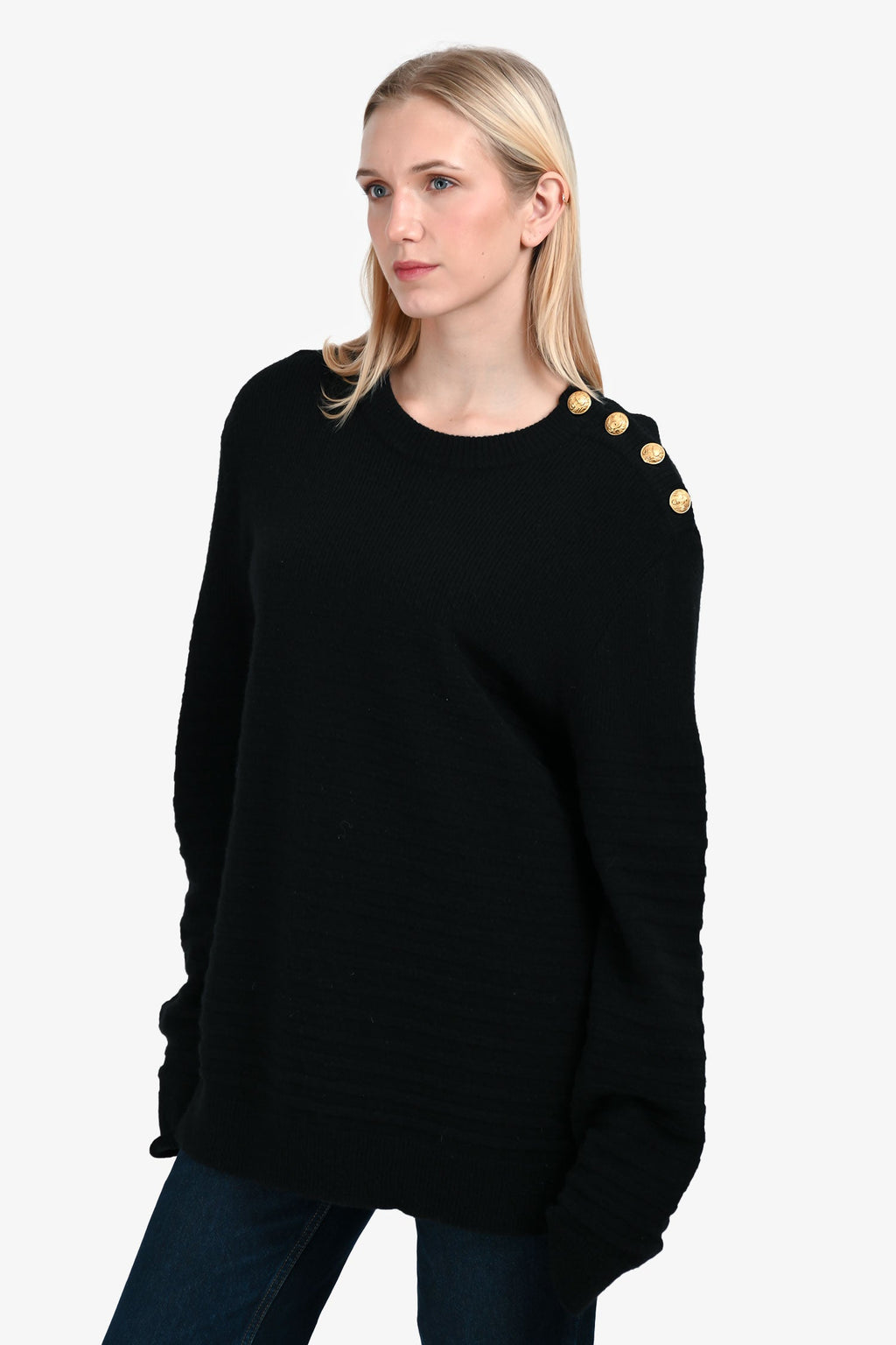 Balmain Black Wool Striped Detail Sweater Size XL