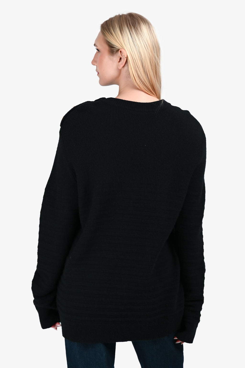 Balmain Black Wool Striped Detail Sweater Size XL