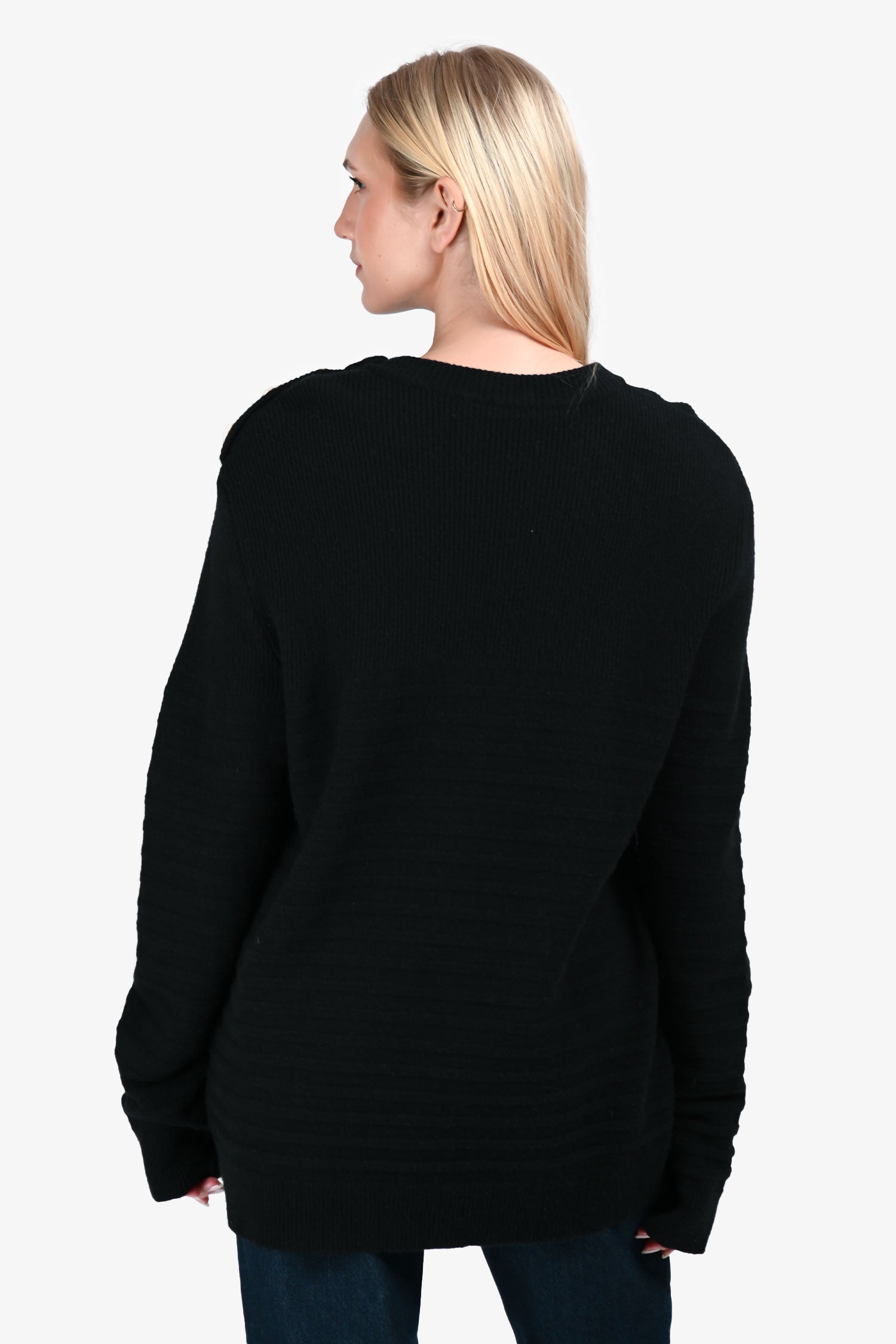 Balmain Black Wool Striped Detail Sweater Size XL