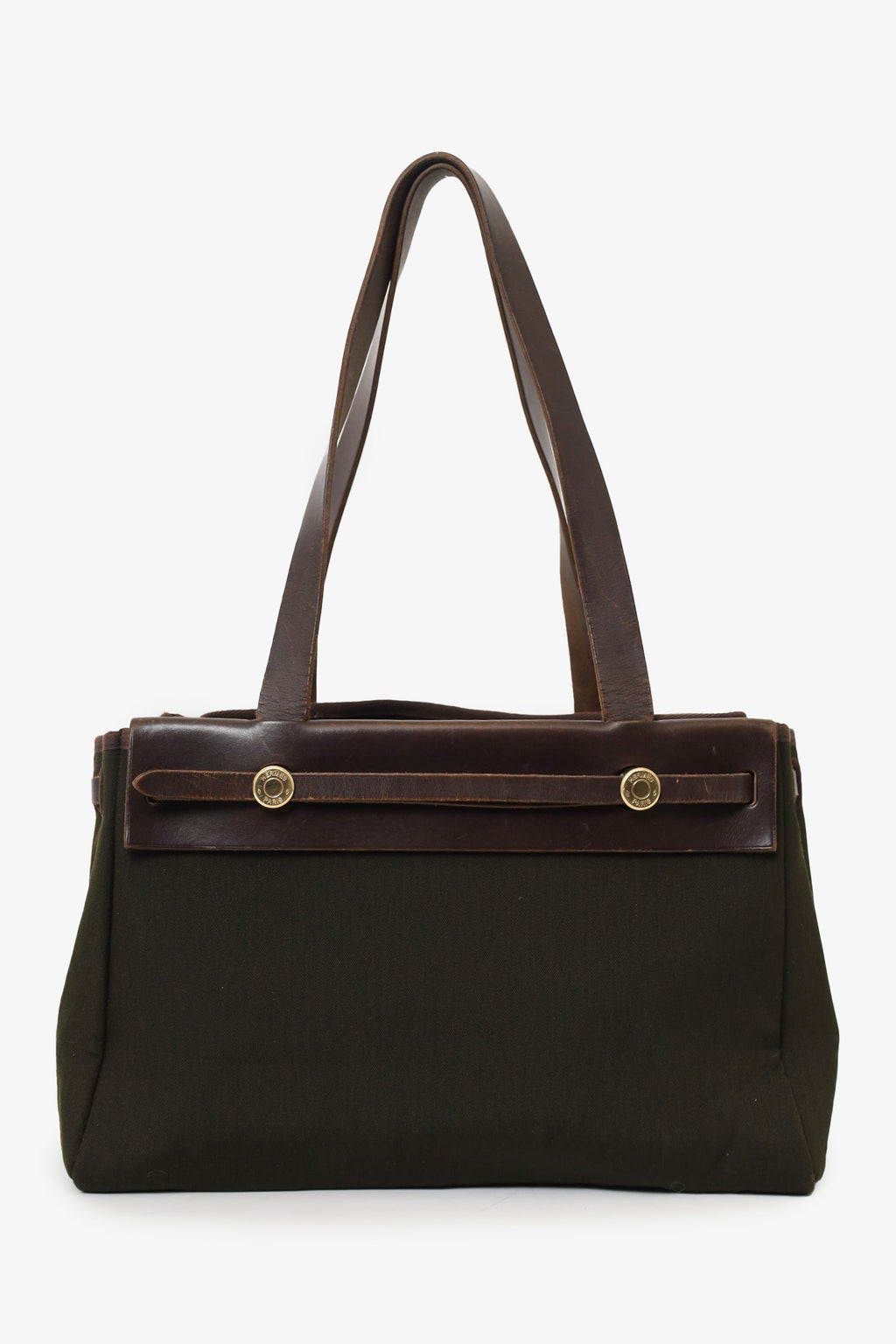 Hermès 2003 Brown/Green Leather/Canvas Changeable Vibrato Herbag PM
