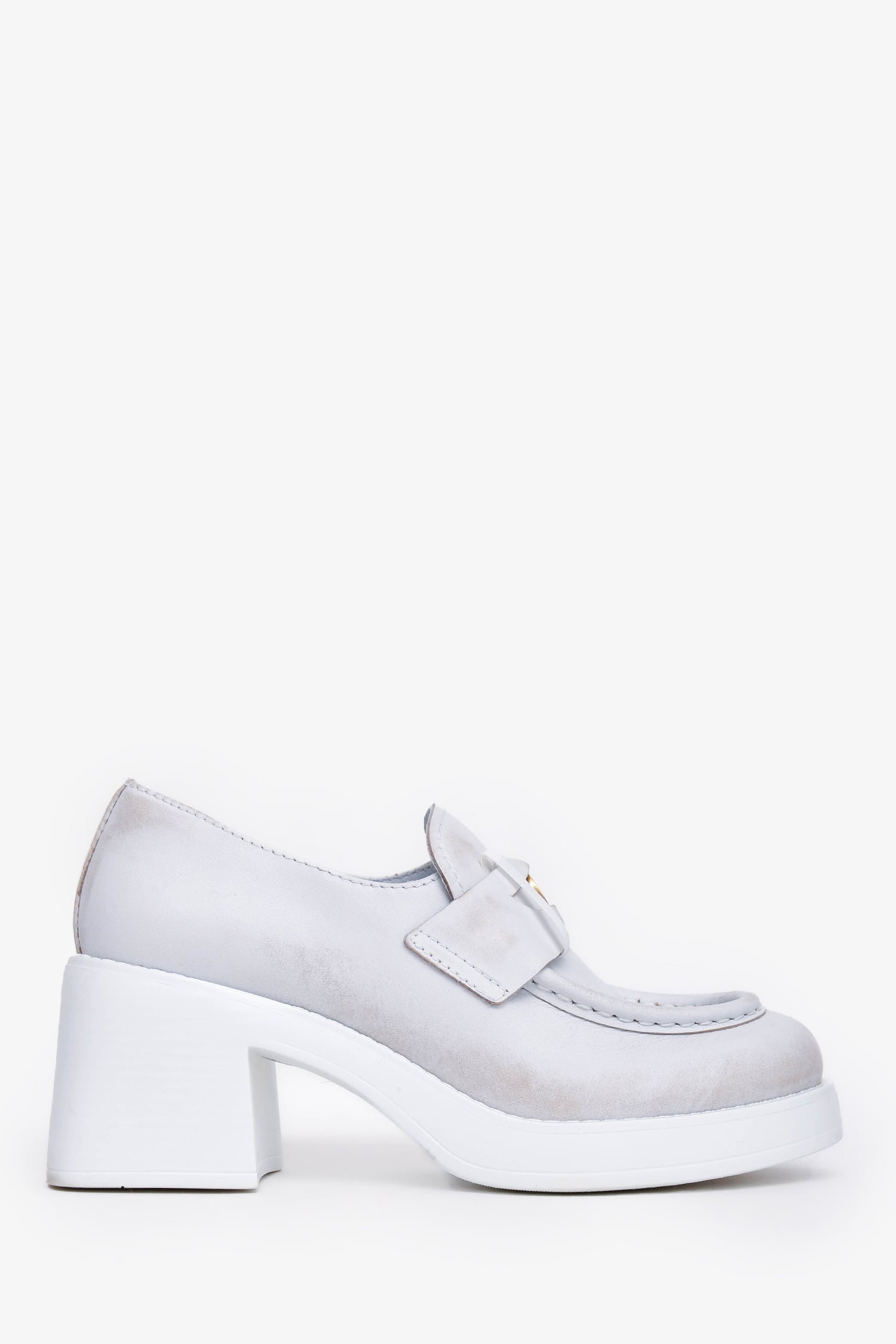 Miu Miu White Distressed Leather Penny Heeled Loafers Size 36.5