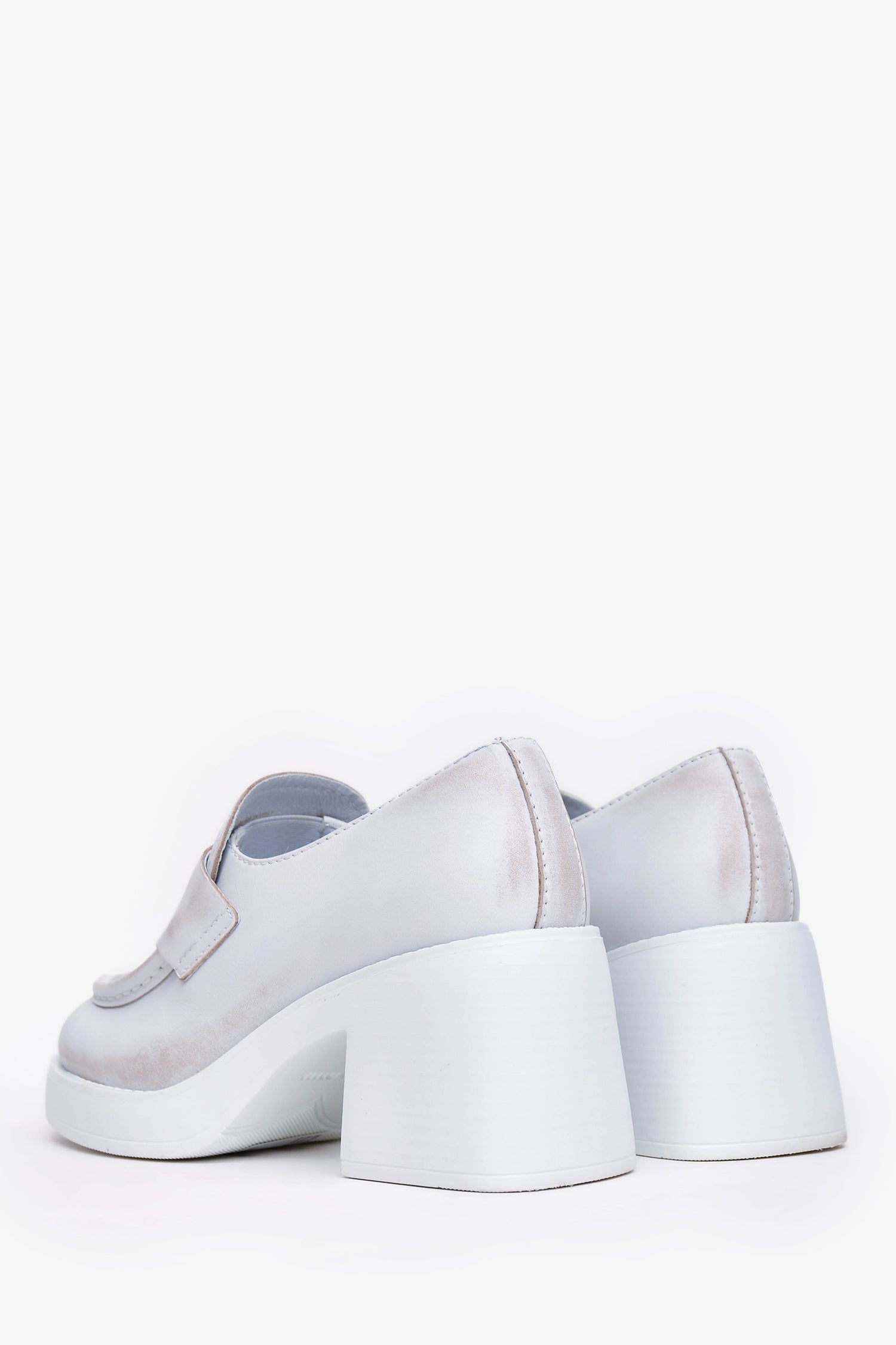 Miu Miu White Distressed Leather Penny Heeled Loafers Size 36.5