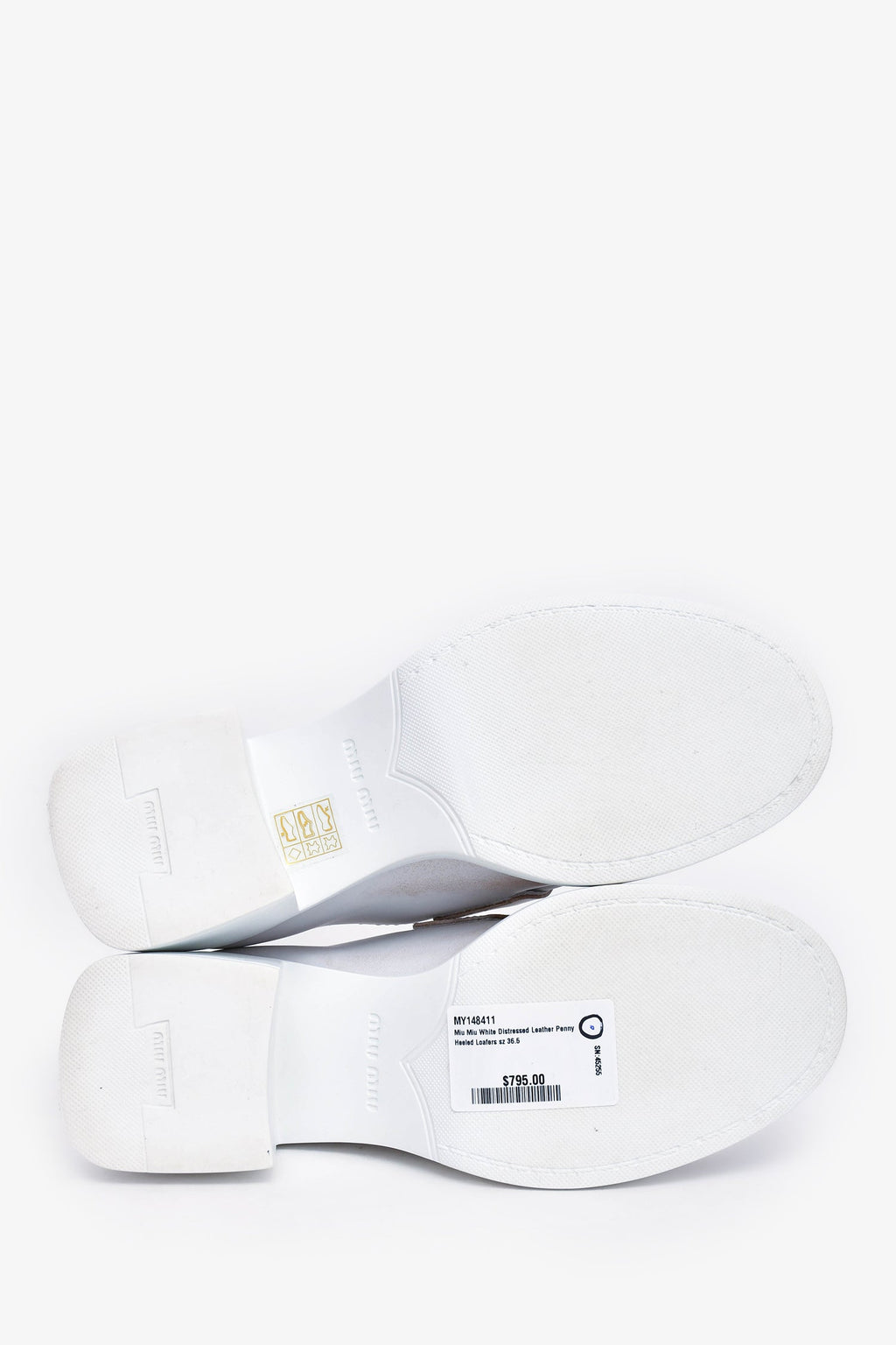 Miu Miu White Distressed Leather Penny Heeled Loafers Size 36.5
