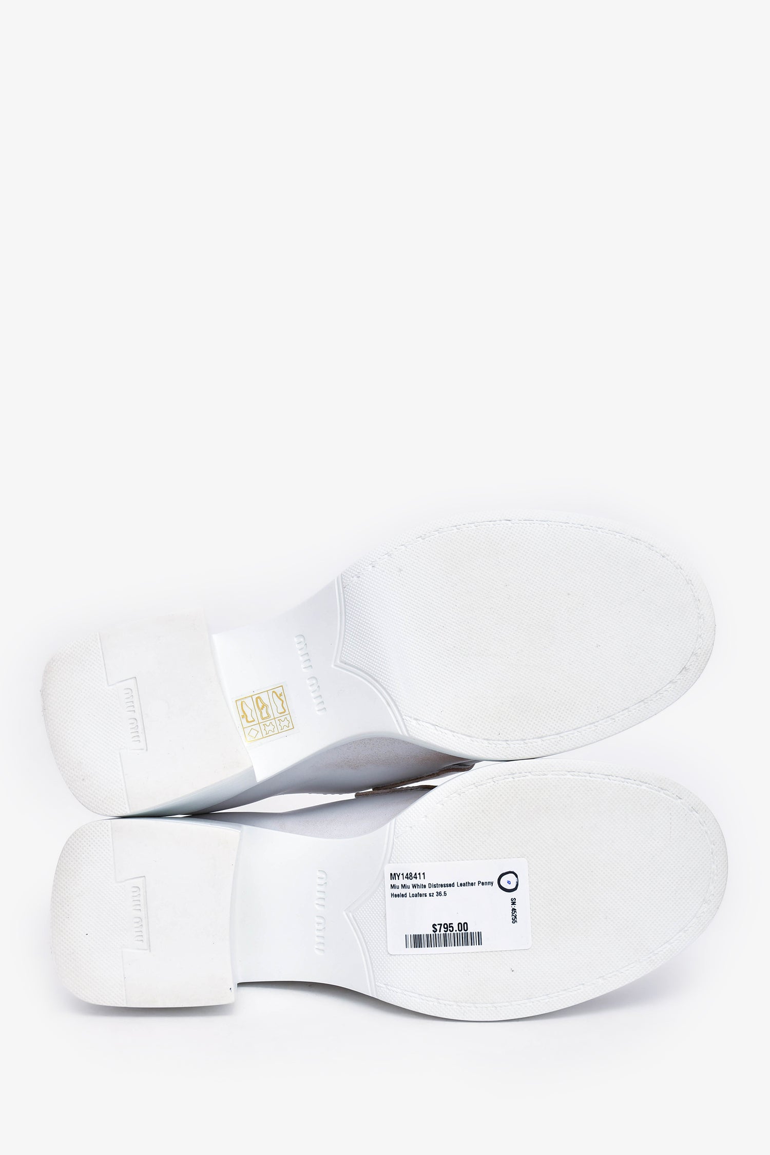 Miu Miu White Distressed Leather Penny Heeled Loafers Size 36.5