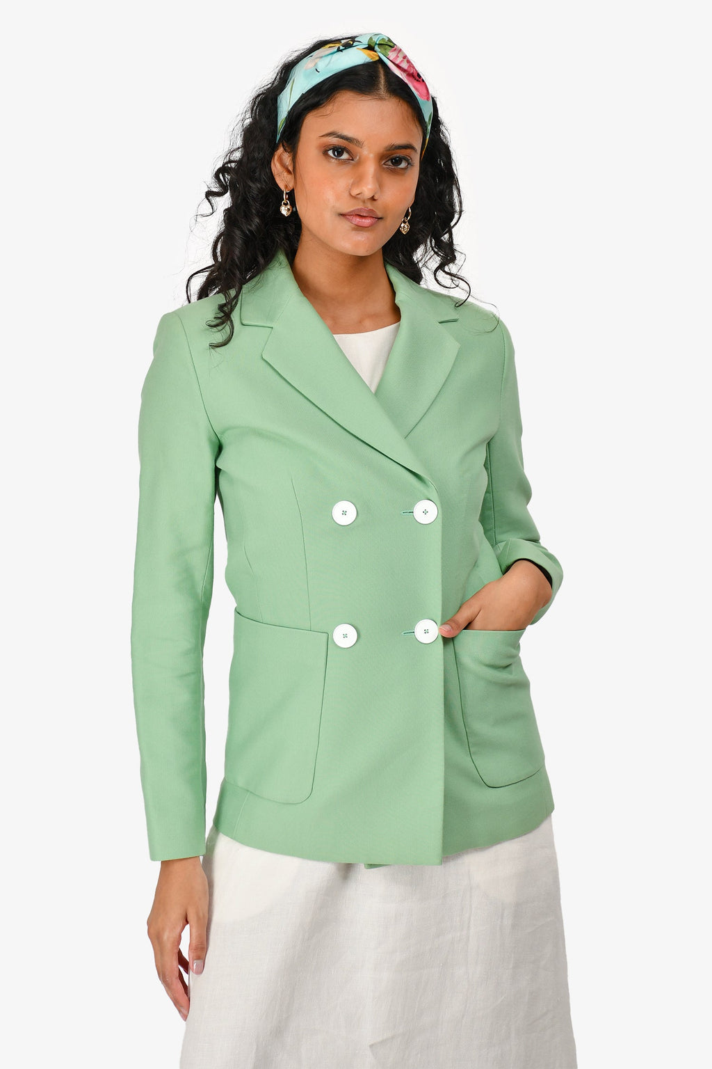 Sandro Green Double Breasted Blazer Size 34