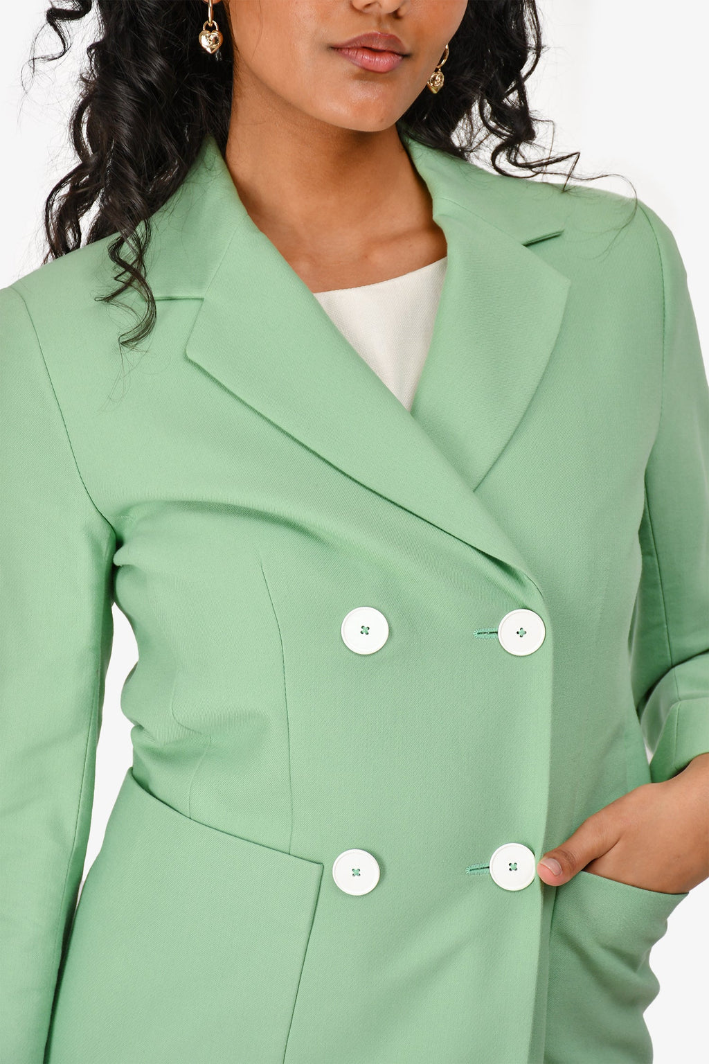 Sandro Green Double Breasted Blazer Size 34