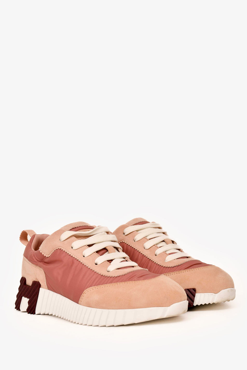 Hermès Pink Suede/Nylon 'H' Sneakers Size 35.5