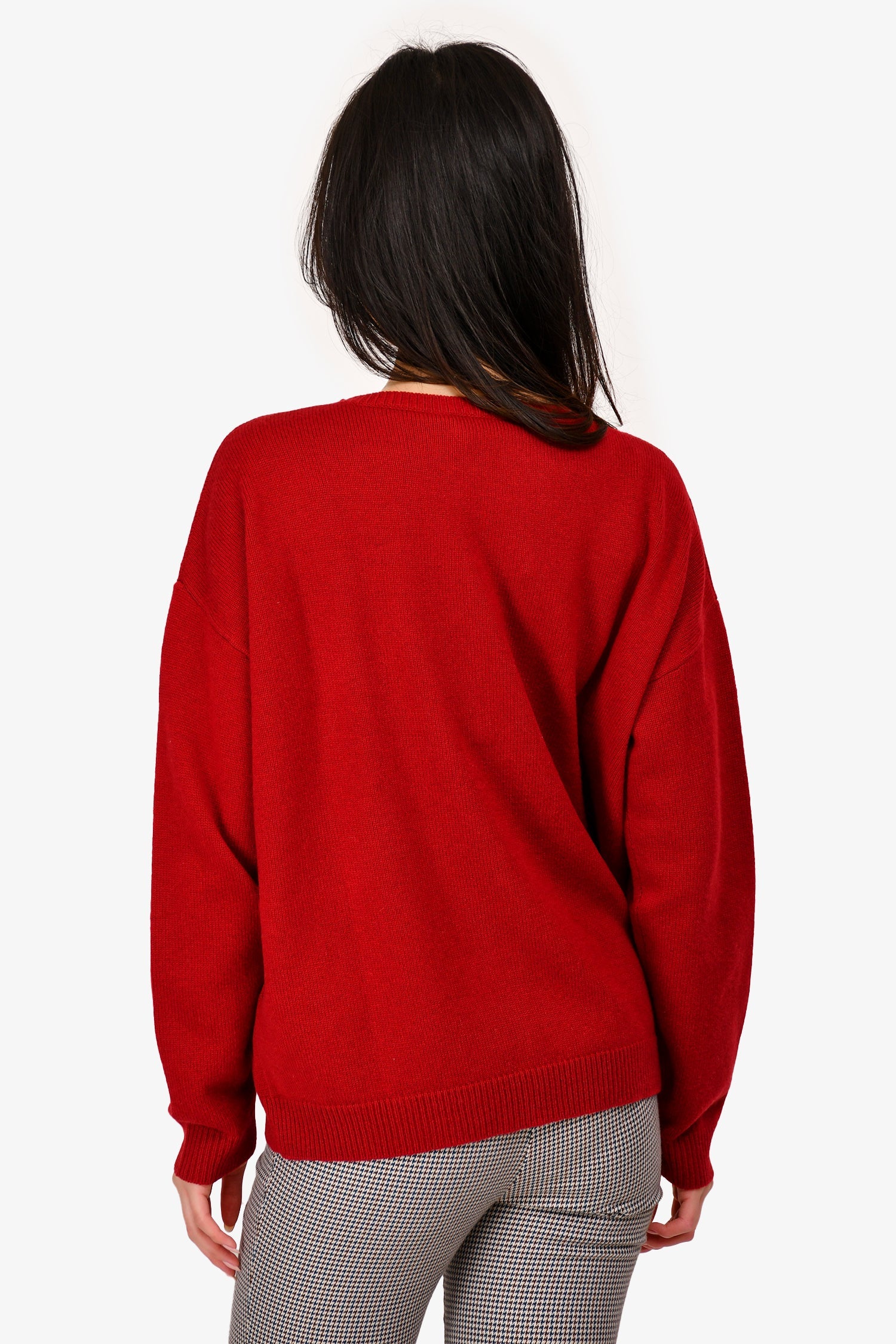 Max Mara Red Wool/Cashmere Sequin Embellished Logo Sweater Size M