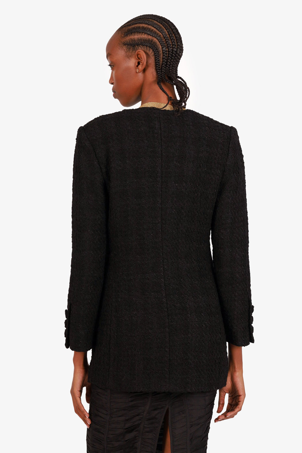 Gucci Black Wool Tweed Single Breasted Jacket Size 38