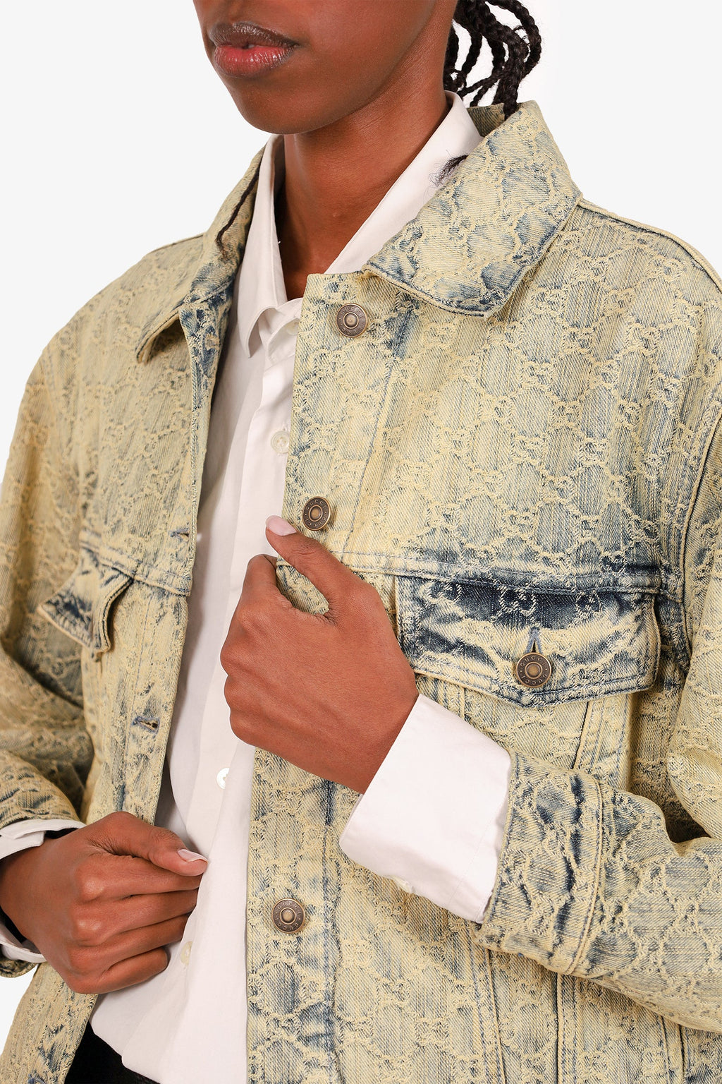 Gucci Acid Wash Denim Monogram Jacket Size 40