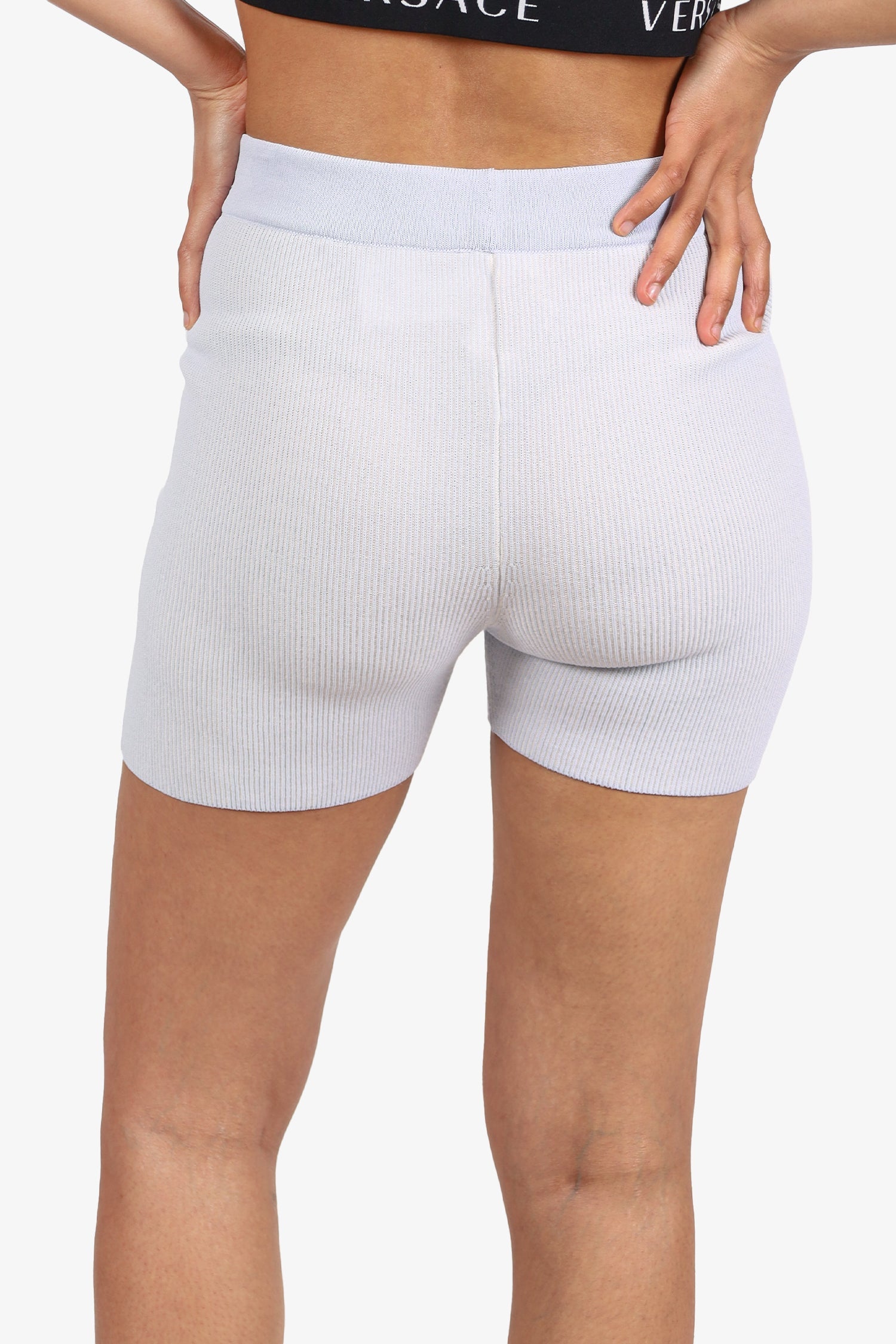 Jacquemus Light Blue Ribbed Knit Le Short Pralu Logo Charm Shorts Size 36