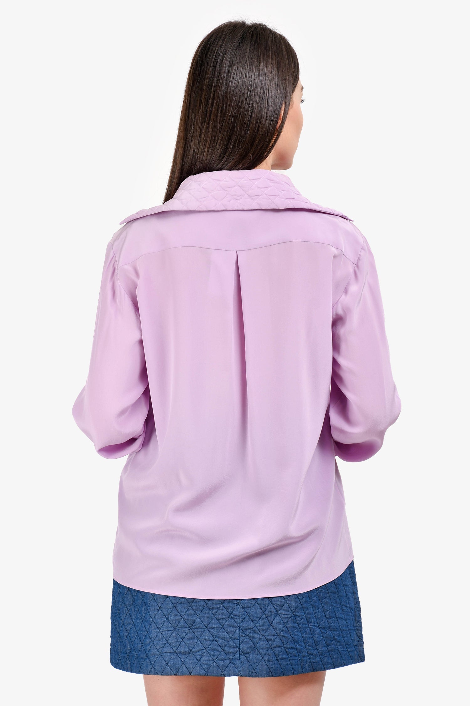 Pre-Loved Chanel™ Lavender Silk CC Button Quilted Details Blouse Size 38