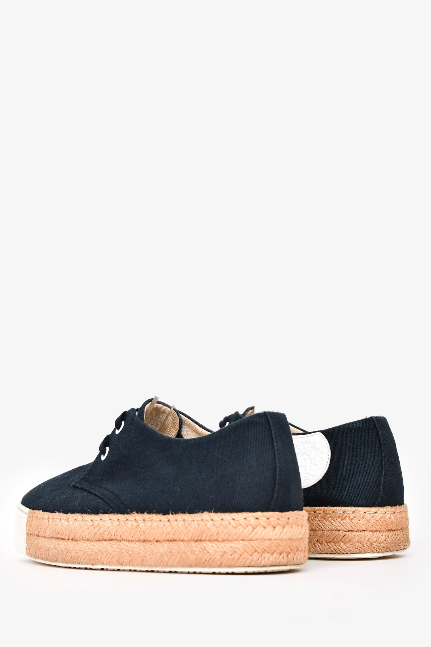 Hermès Navy Cotton Platform Espadrilles Size 6.5