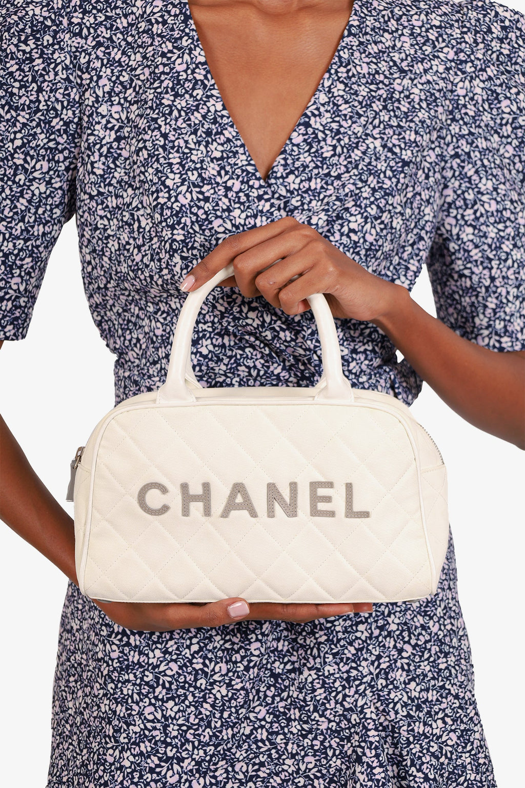 Pre-Loved Chanel™ 2000-02 White Canvas Mini Bowler Bag