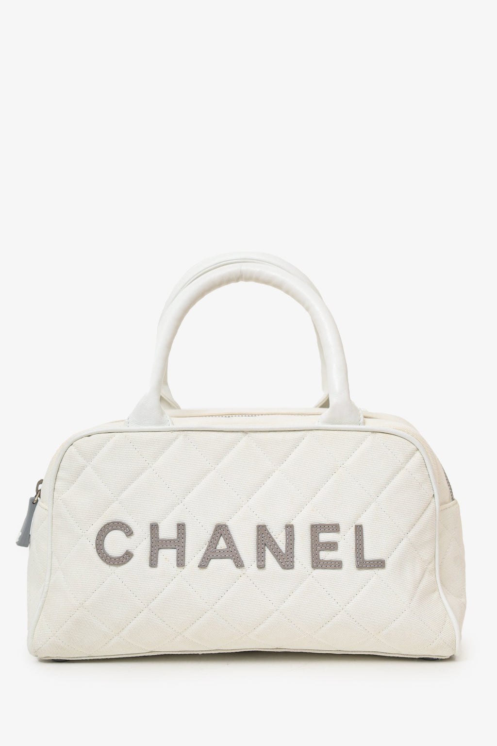 Pre-Loved Chanel™ 2000-02 White Canvas Mini Bowler Bag