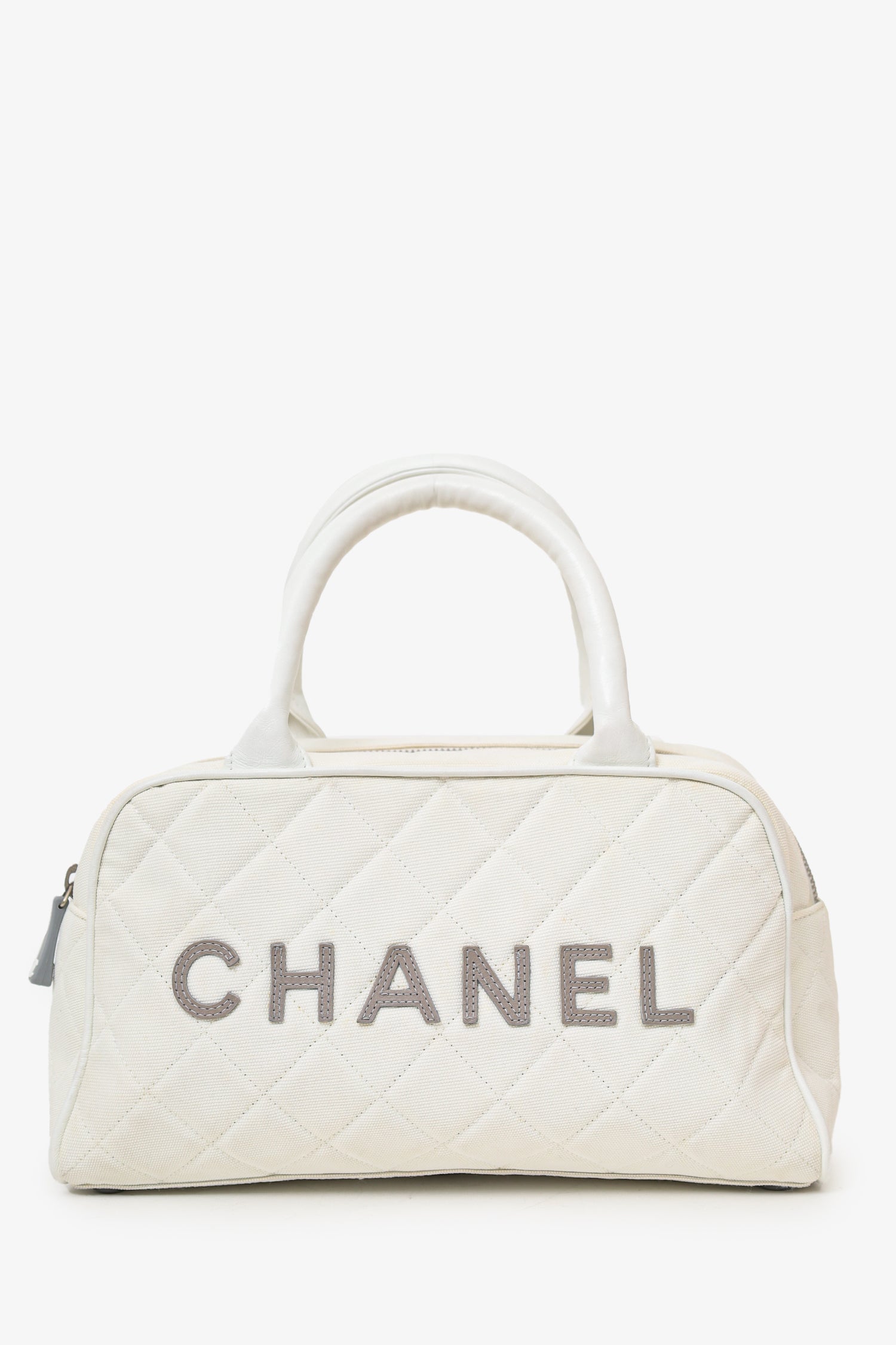 Pre-Loved Chanel™ 2000-02 White Canvas Mini Bowler Bag