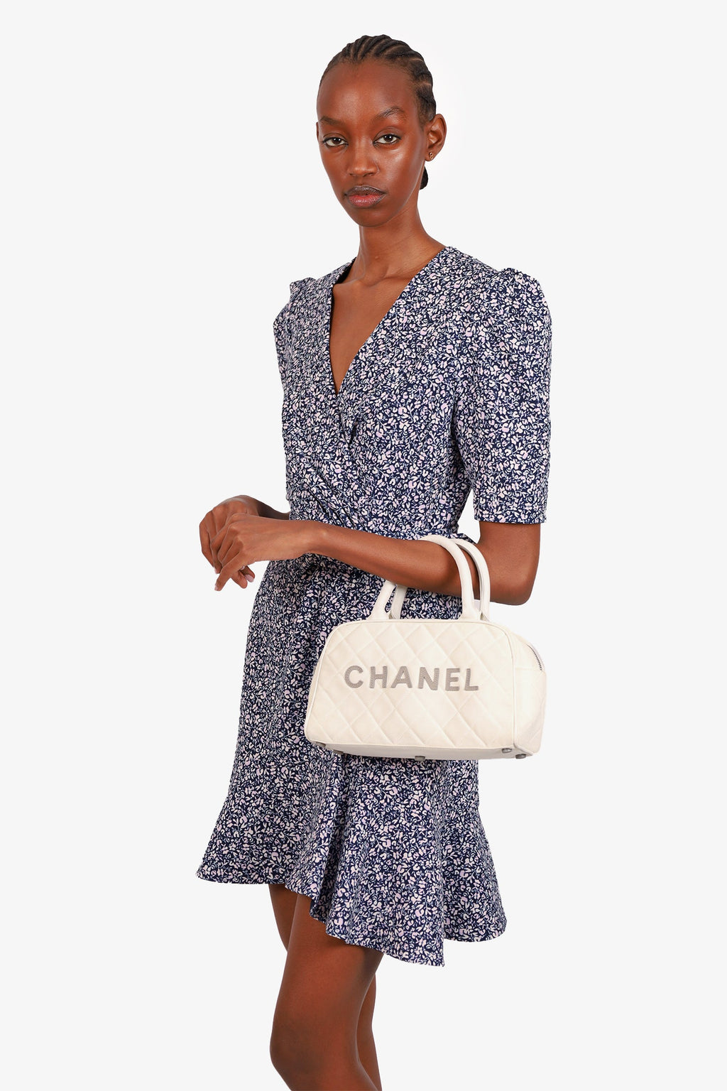 Pre-Loved Chanel™ 2000-02 White Canvas Mini Bowler Bag