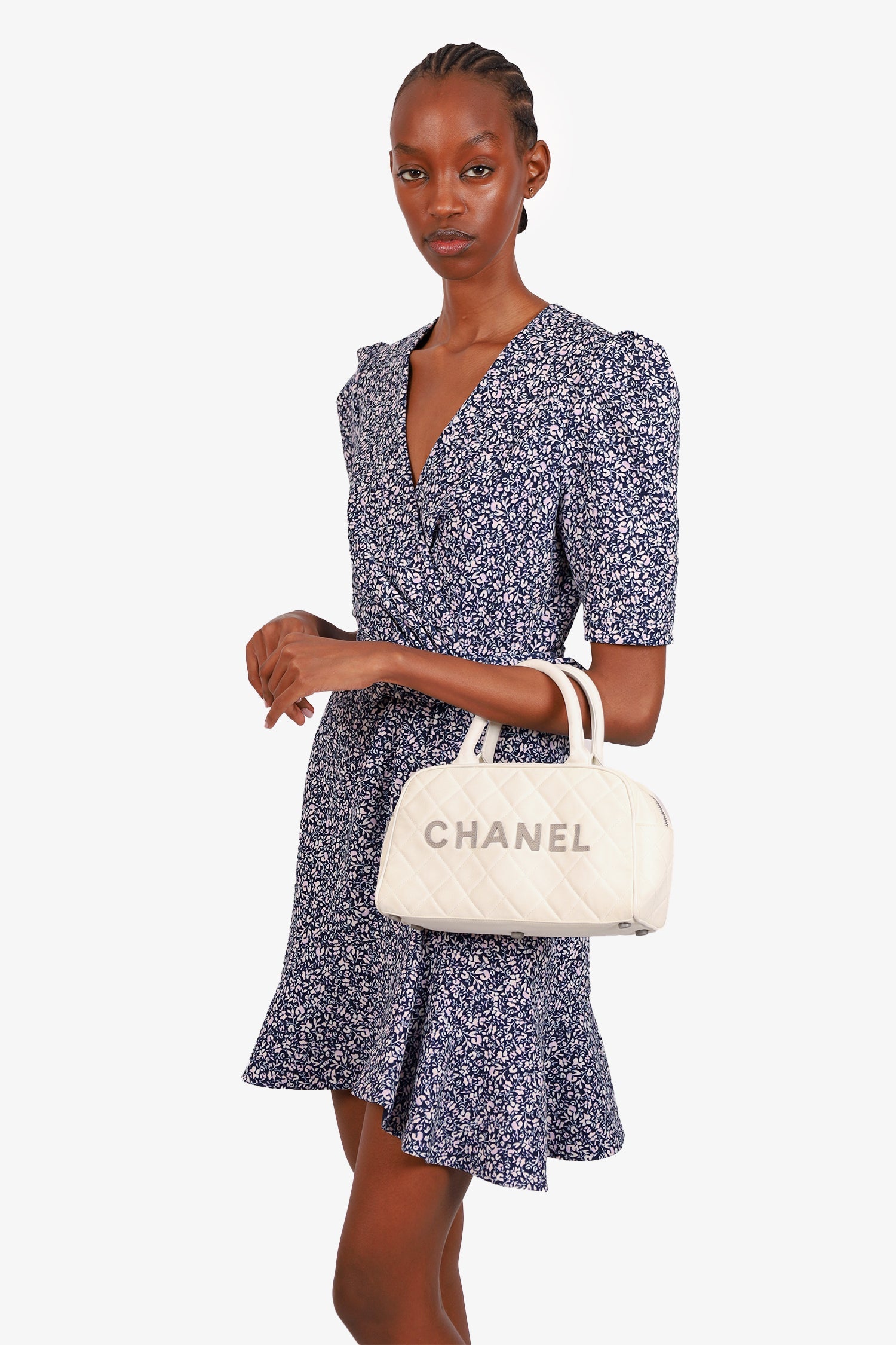 Pre-Loved Chanel™ 2000-02 White Canvas Mini Bowler Bag