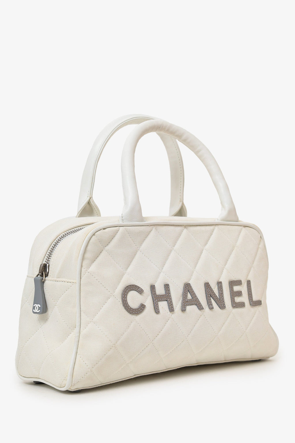 Pre-Loved Chanel™ 2000-02 White Canvas Mini Bowler Bag