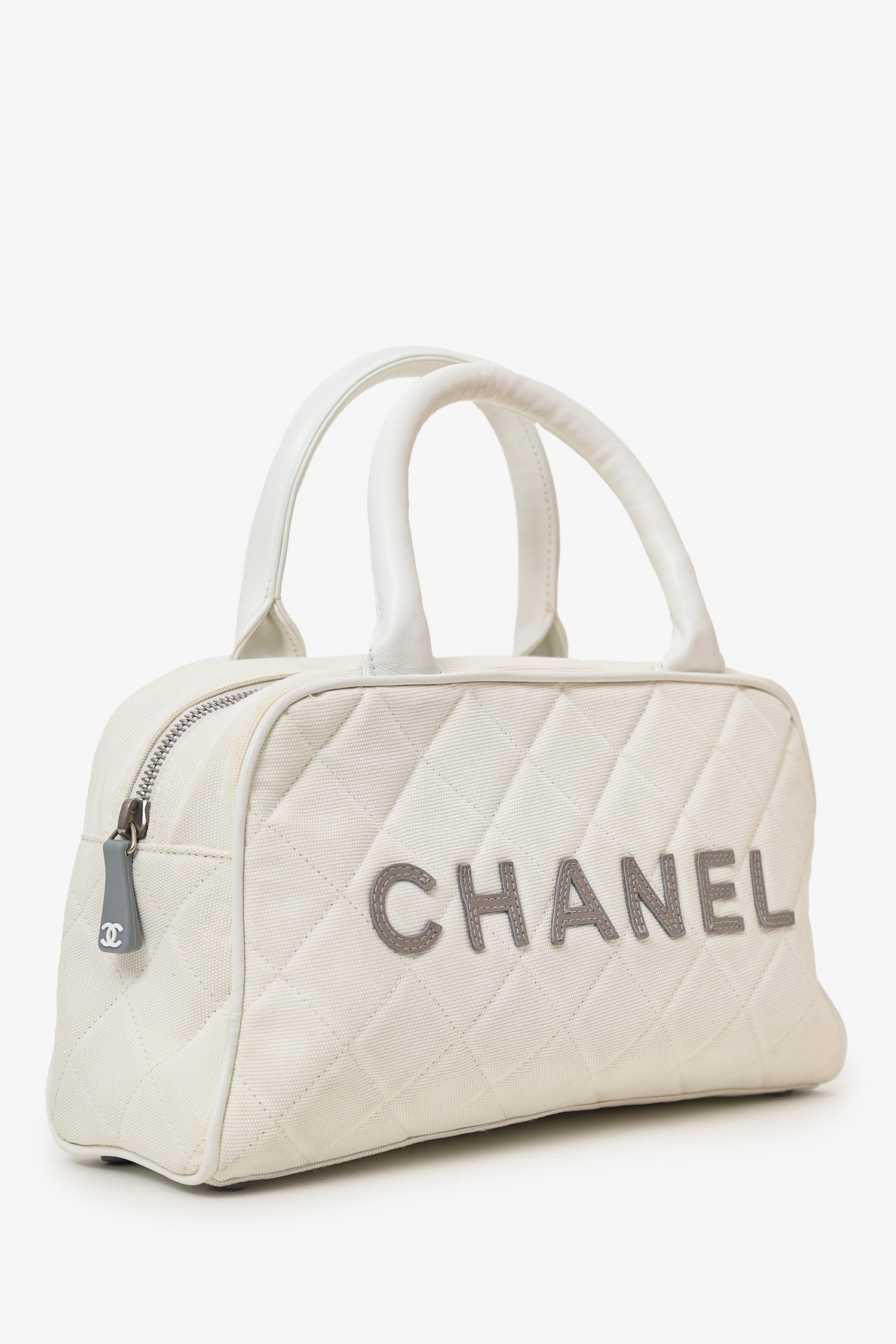 Pre-Loved Chanel™ 2000-02 White Canvas Mini Bowler Bag