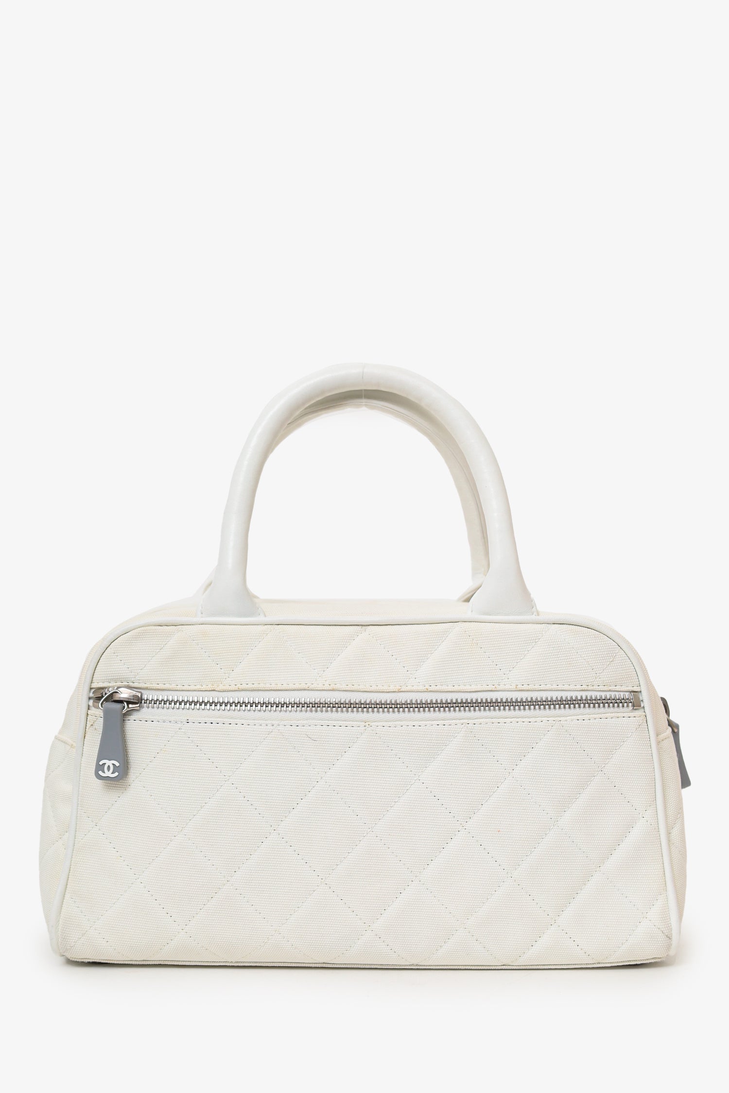 Pre-Loved Chanel™ 2000-02 White Canvas Mini Bowler Bag