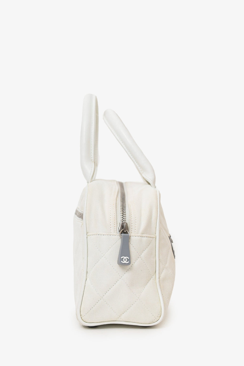 Pre-Loved Chanel™ 2000-02 White Canvas Mini Bowler Bag
