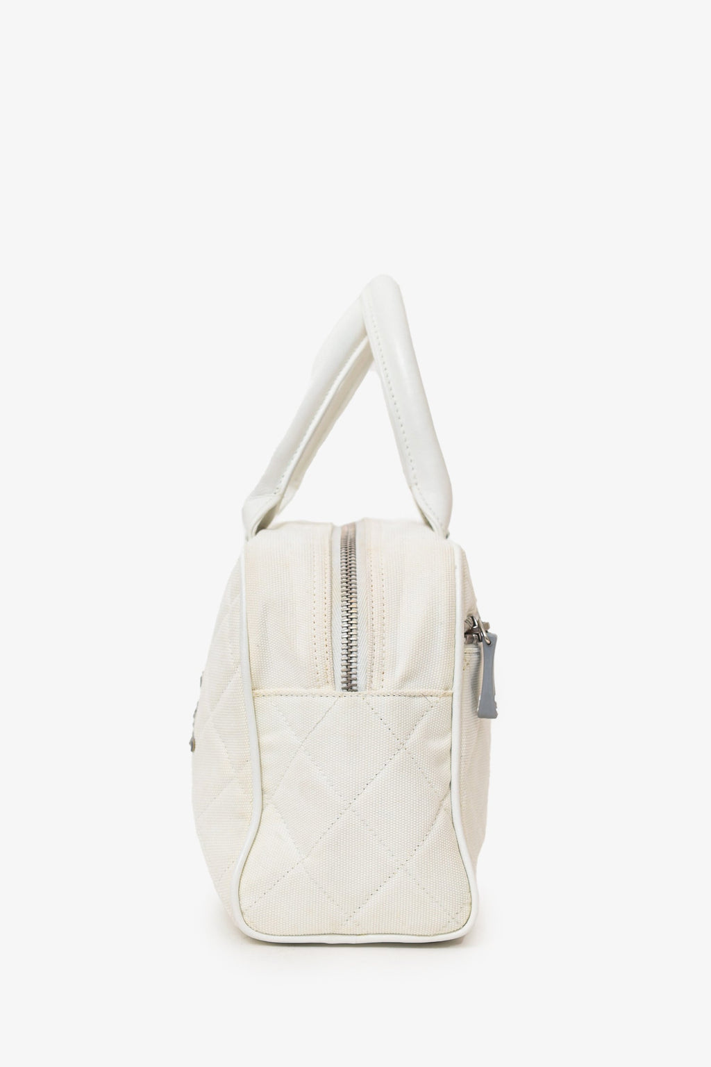 Pre-Loved Chanel™ 2000-02 White Canvas Mini Bowler Bag