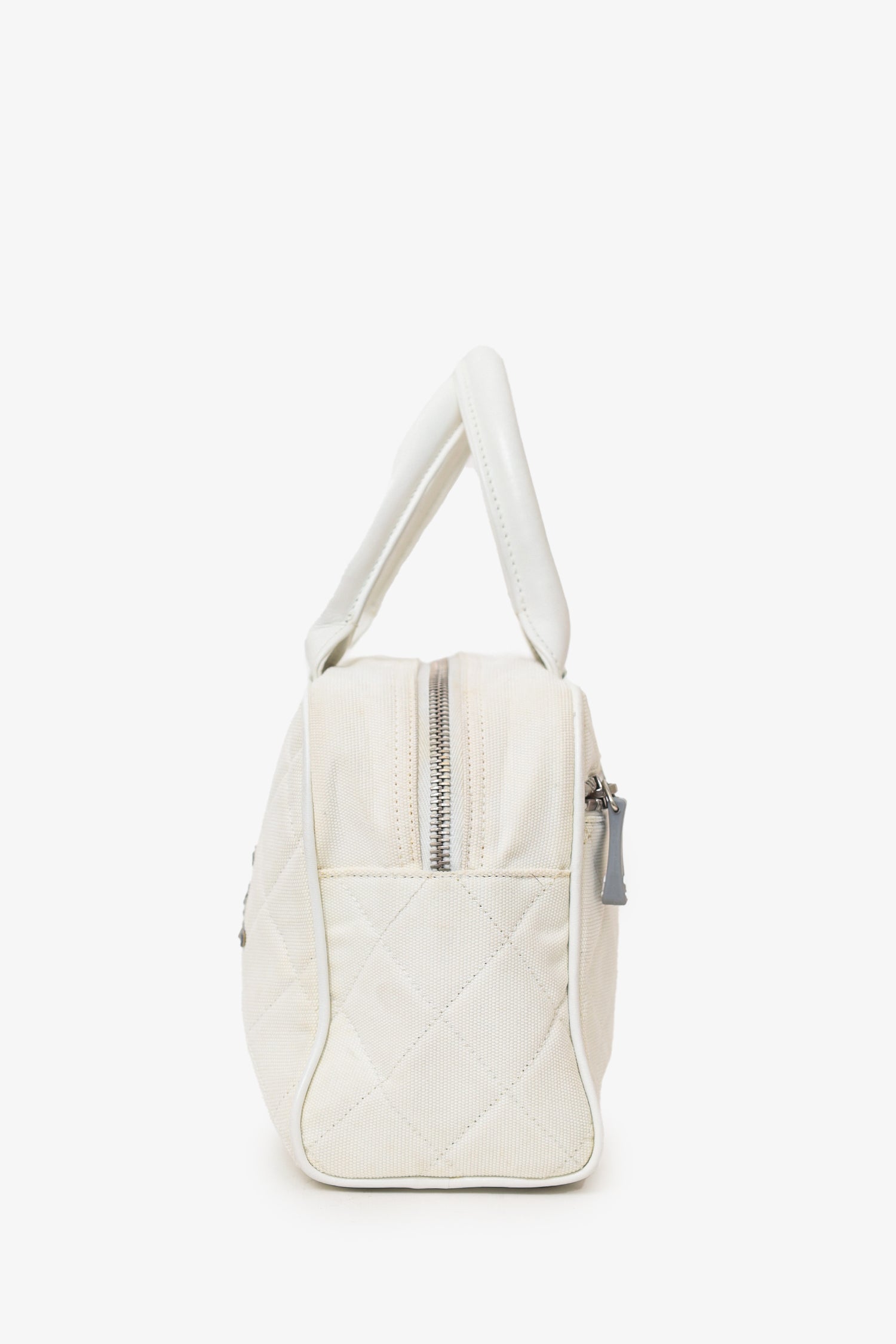 Pre-Loved Chanel™ 2000-02 White Canvas Mini Bowler Bag