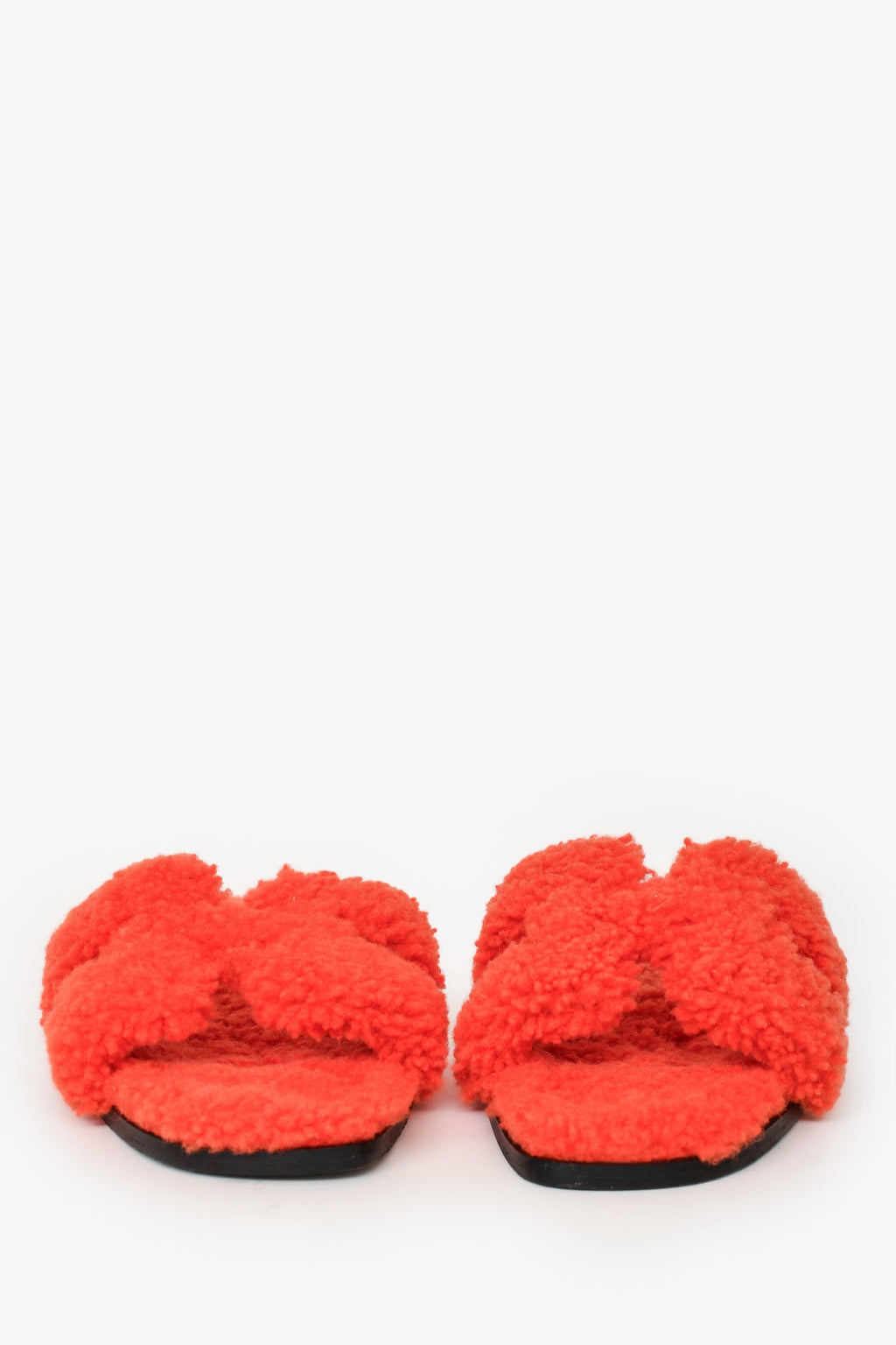 Hermès Orange Shearling/Leather Oran Sandals Size 35.5
