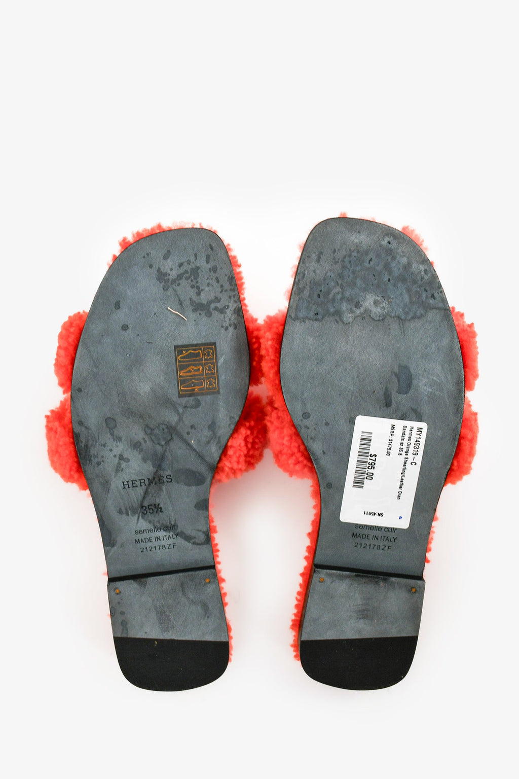 Hermès Orange Shearling/Leather Oran Sandals Size 35.5
