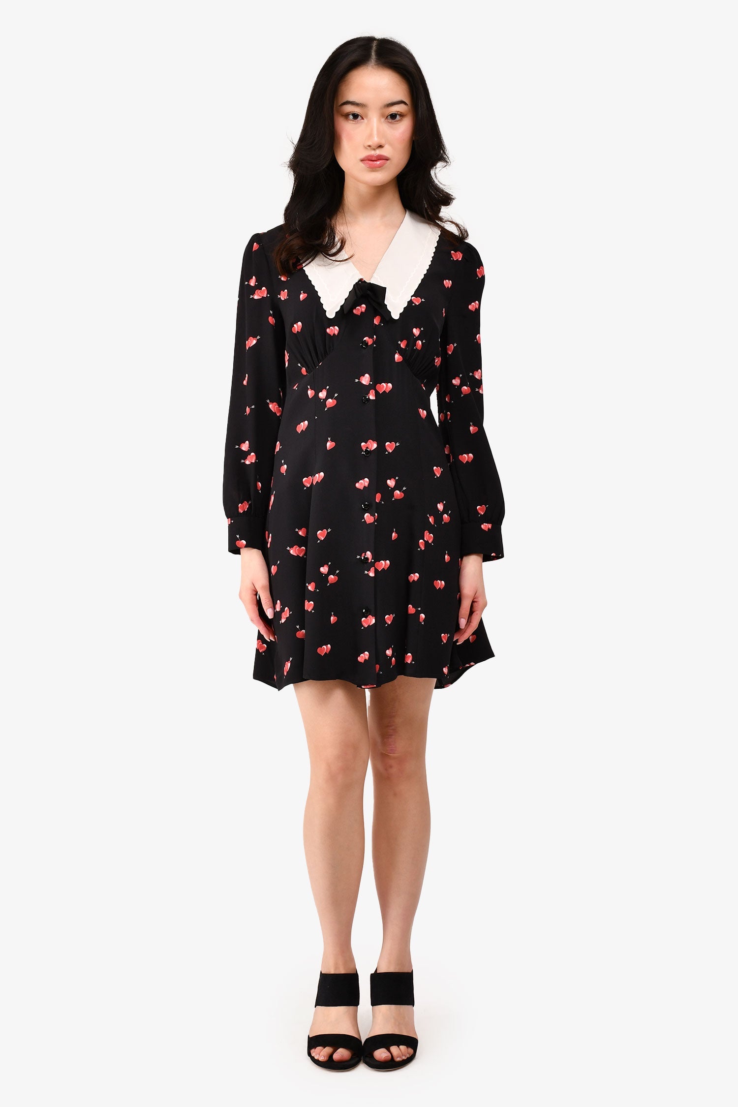 Miu Miu 2020 Black/Pink Silk Heart Patterned Collar Detailed Dress Size 38