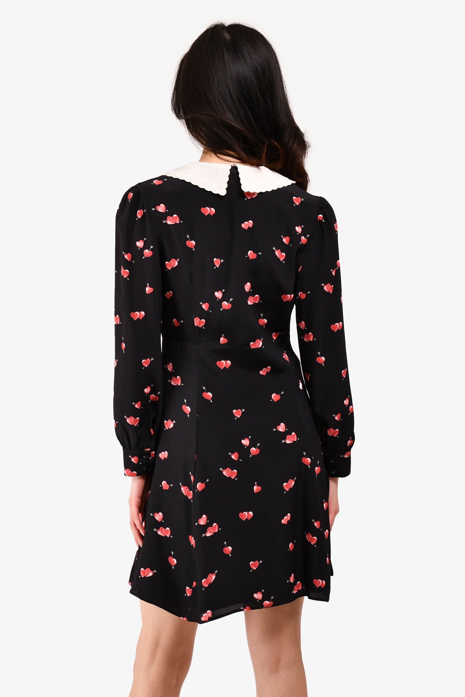 Miu Miu 2020 Black/Pink Silk Heart Patterned Collar Detailed Dress Size 38
